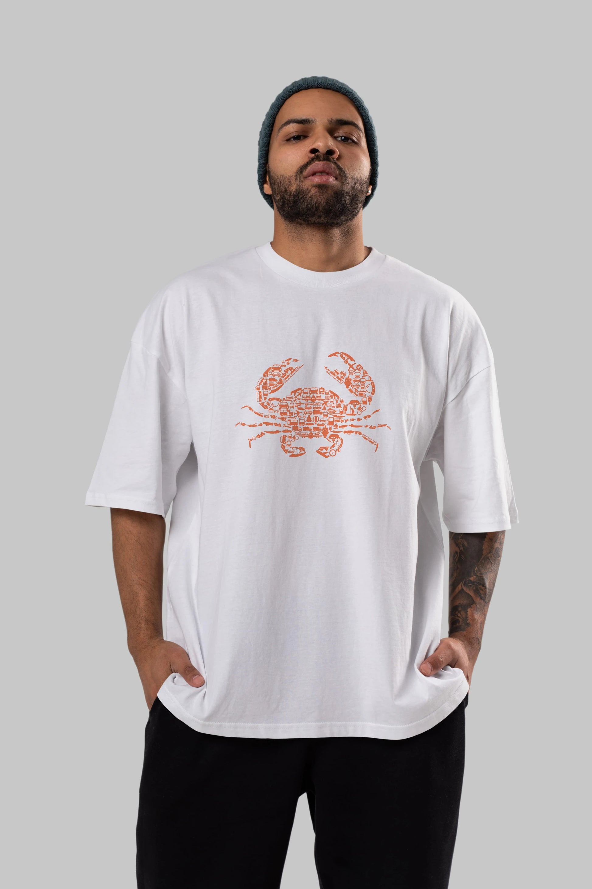 Crab Ön Baskılı Oversize t-shirt %100 pamuk Erkek Kadın Unisex
