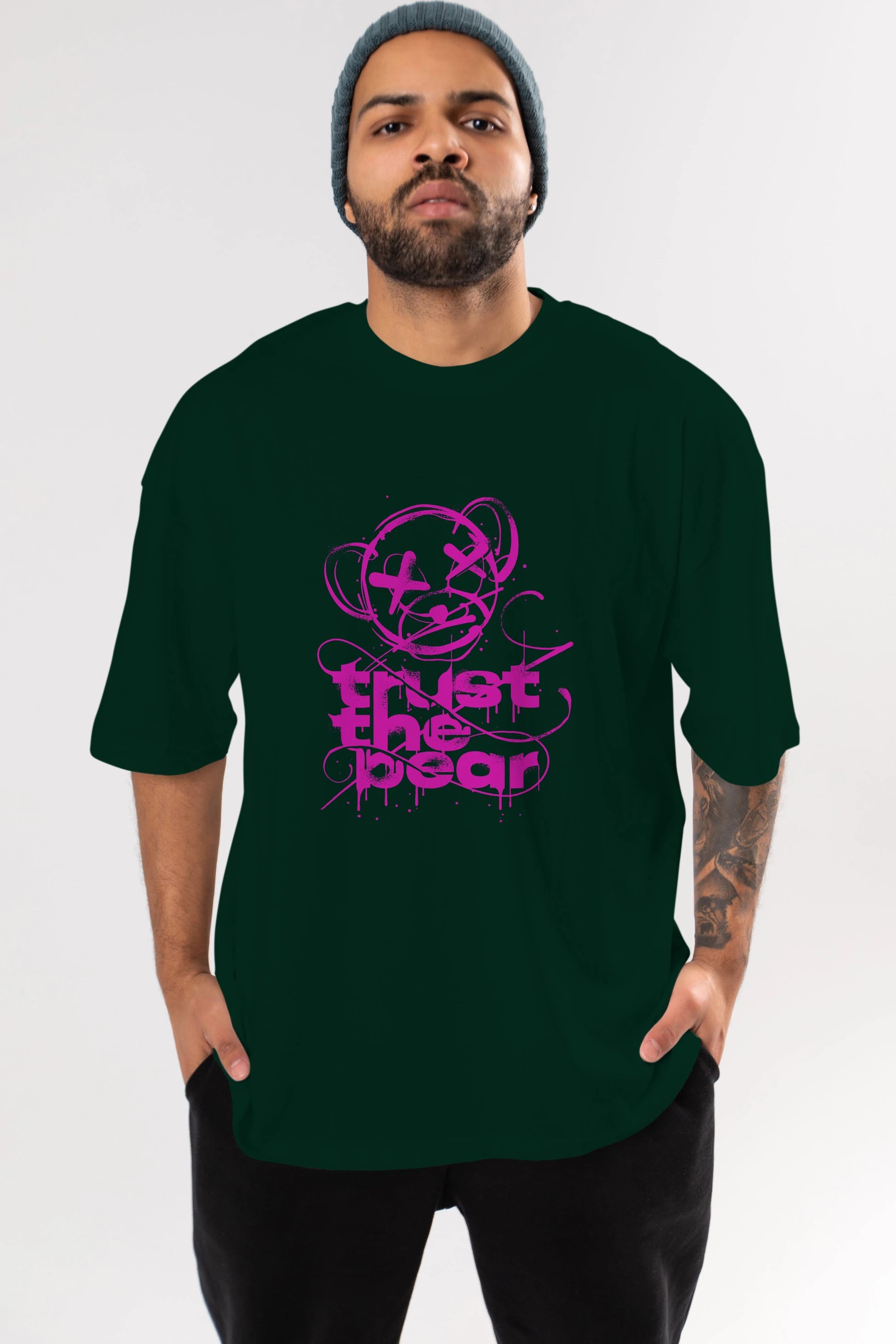 Trust The Bear 2 Ön Baskılı Oversize t-shirt Erkek Kadın Unisex