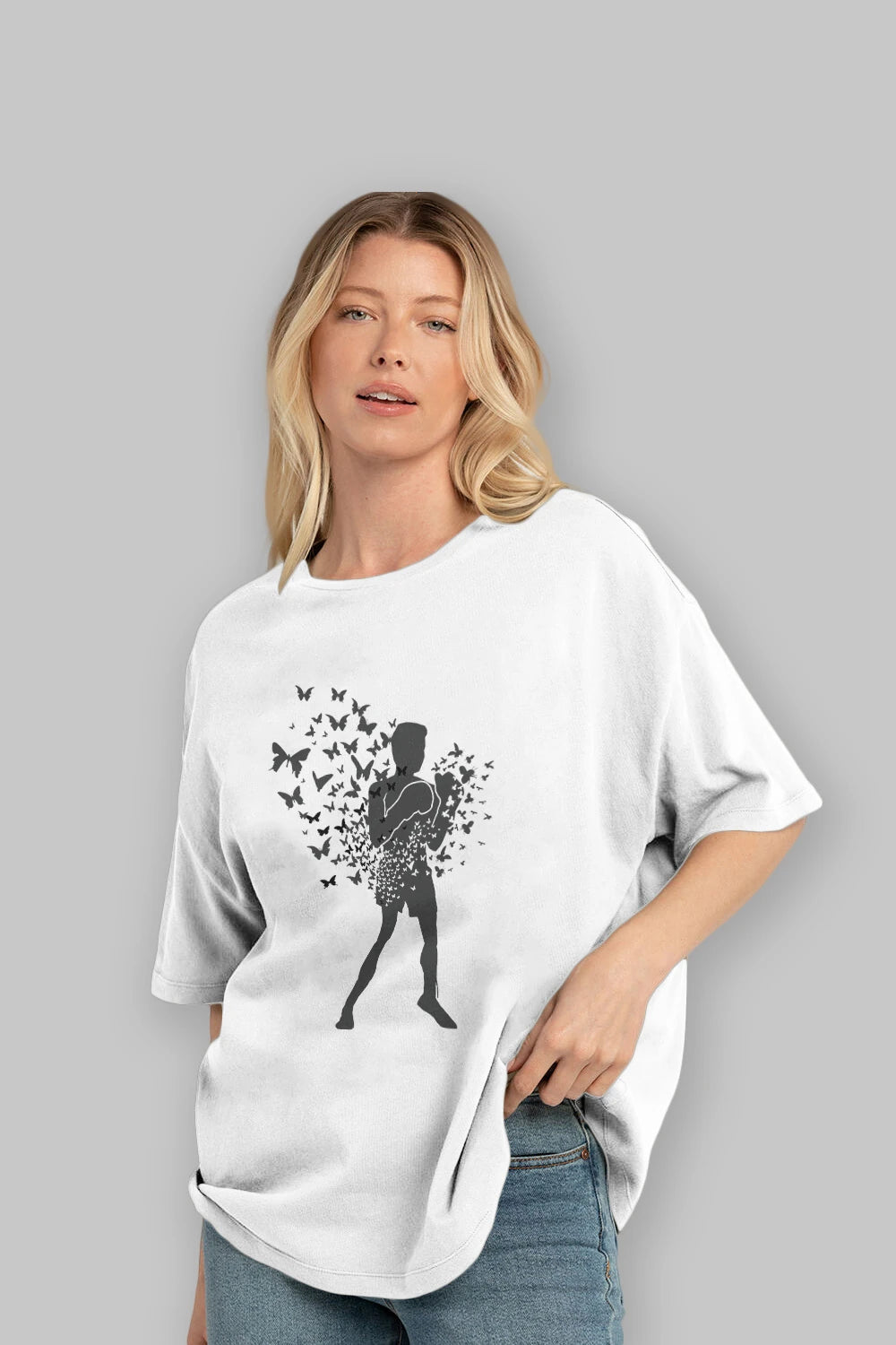Float Like Butterfly Sting Like Bee Ön Baskılı Oversize t-shirt %100 pamuk Erkek Kadın Unisex