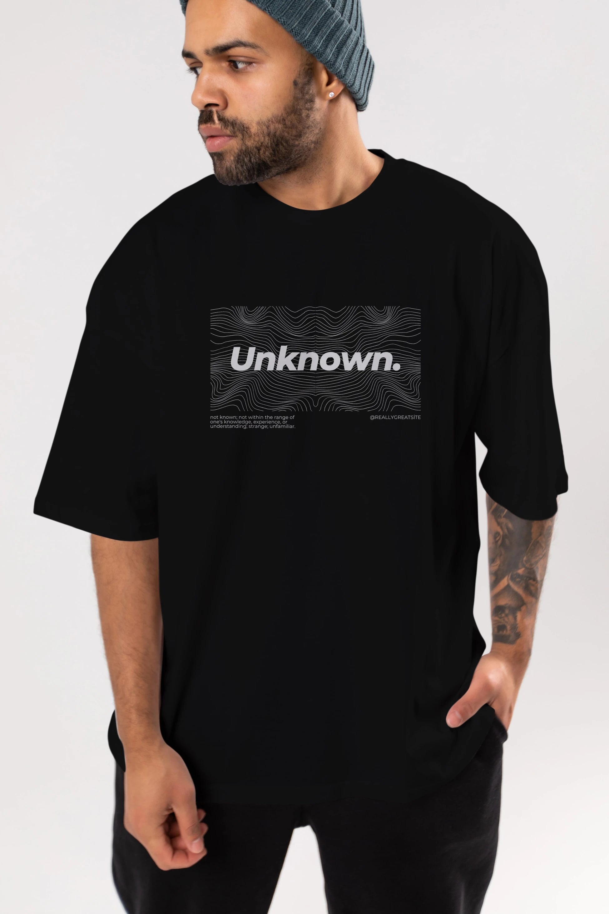 Unknown Yazılı Ön Baskılı Oversize t-shirt Erkek Kadın Unisex