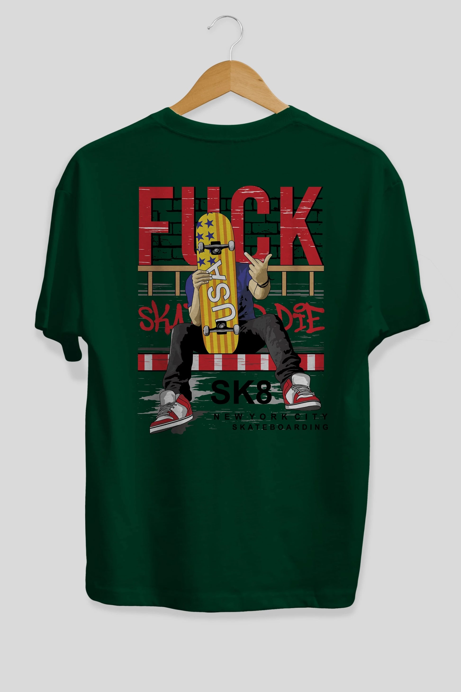 Skate or Die Arka Baskılı Oversize t-shirt Erkek Kadın Unisex