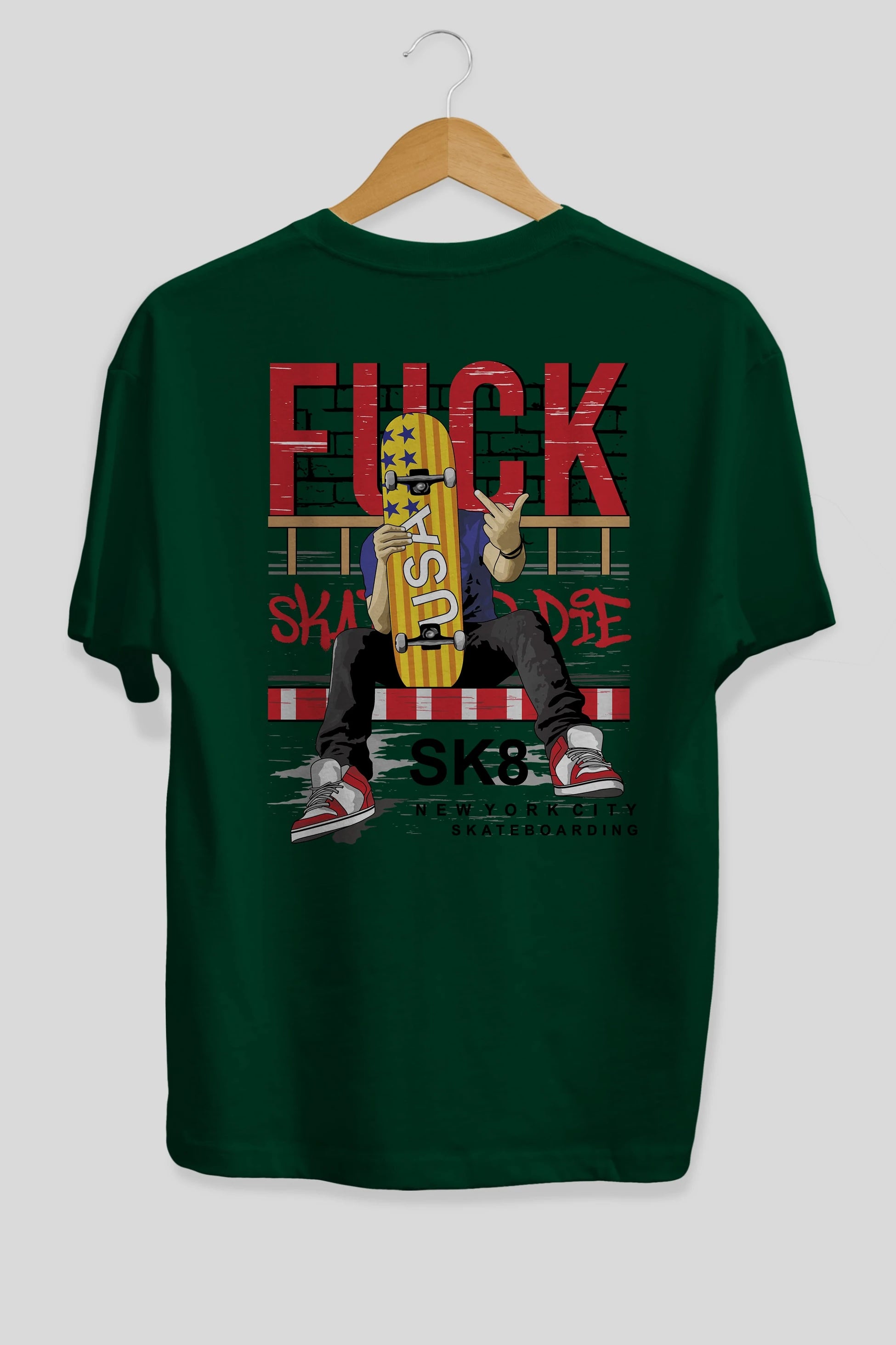 Skate or Die Arka Baskılı Oversize t-shirt Erkek Kadın Unisex