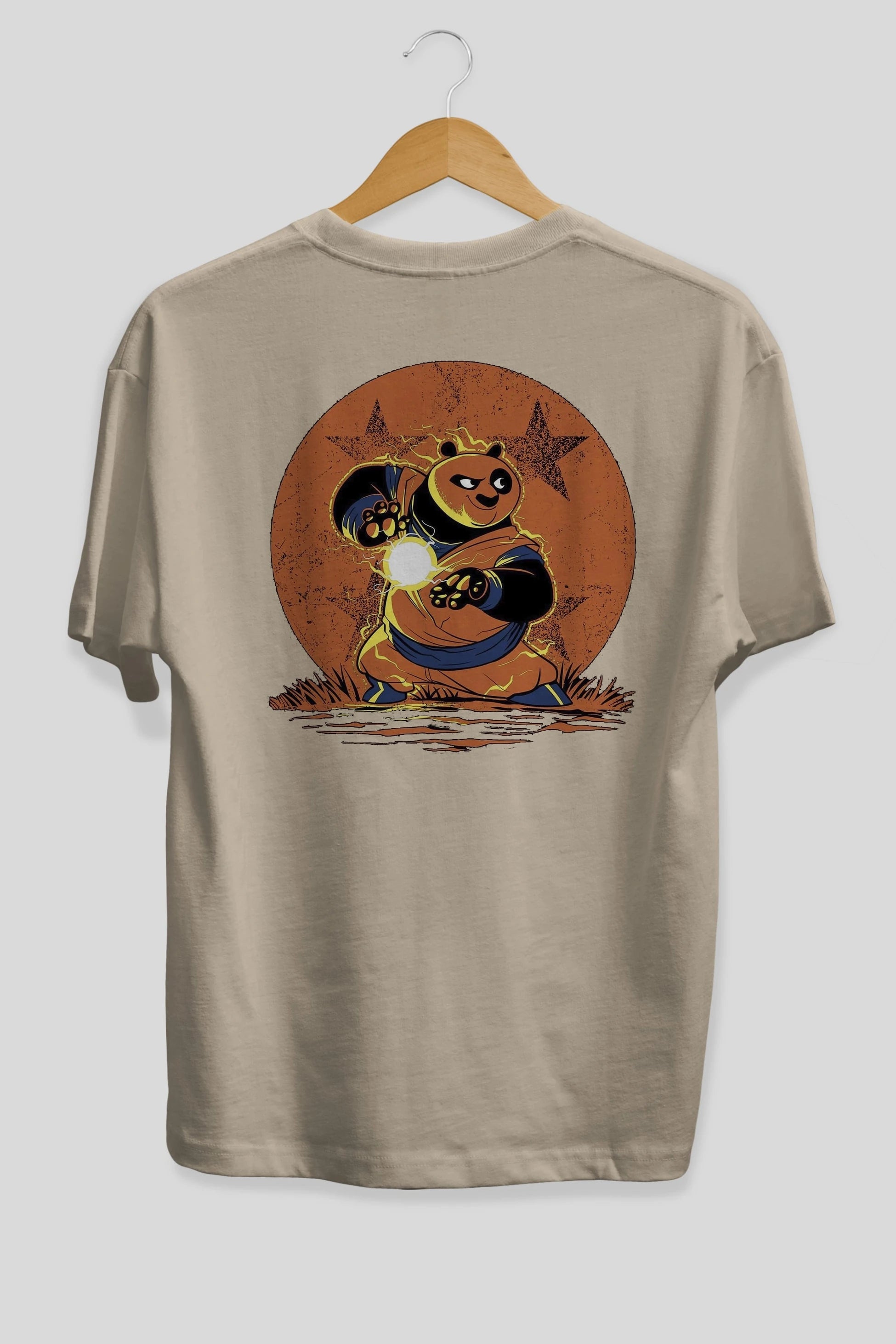 Kung Fu Panda Arka Baskılı Oversize t-shirt Erkek Kadın Unisex %100 Pamuk Bisiklet Yaka tişort