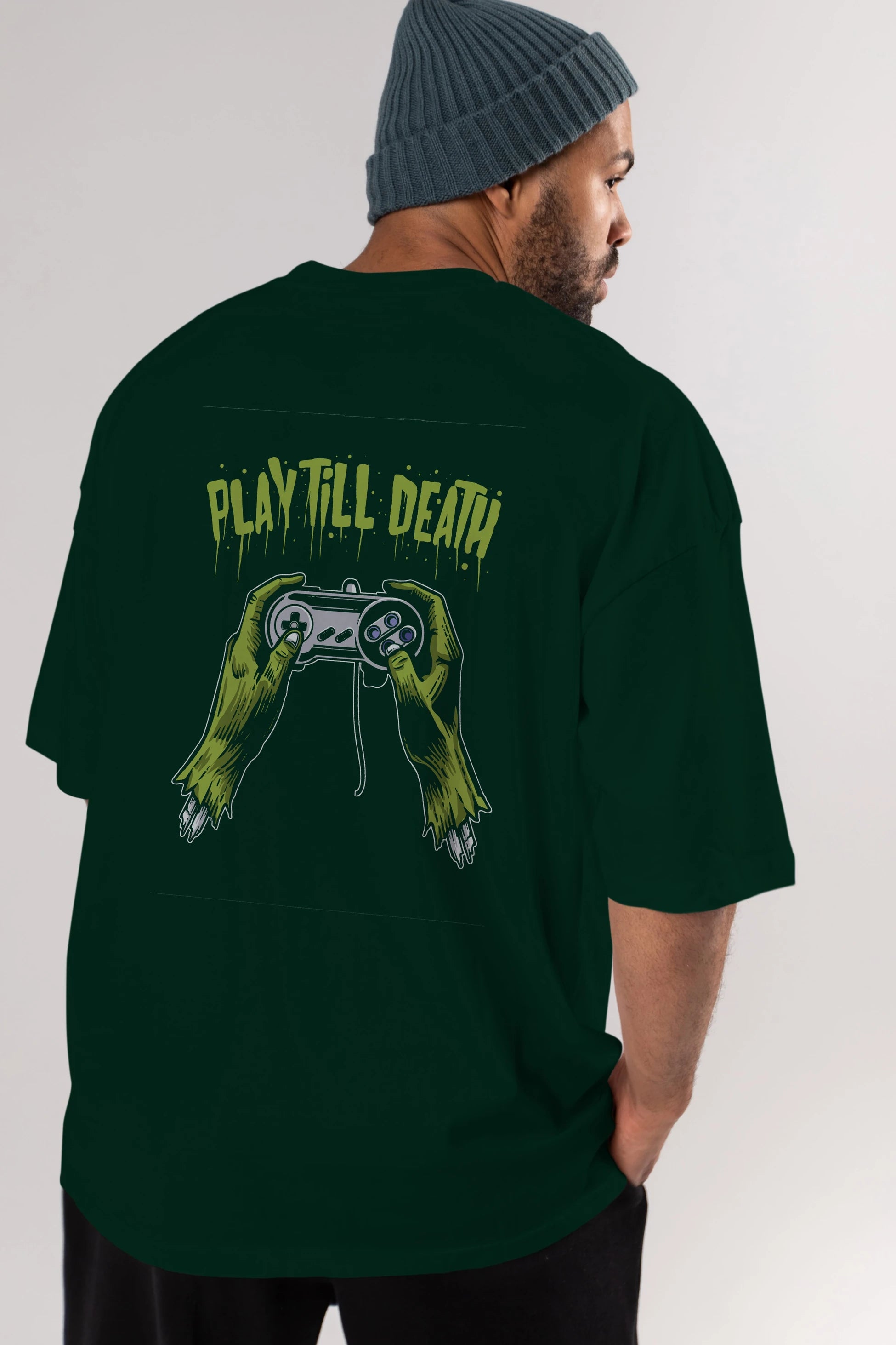 Play Till Death Arka Baskılı Oversize t-shirt Erkek Kadın Unisex %100 Pamuk