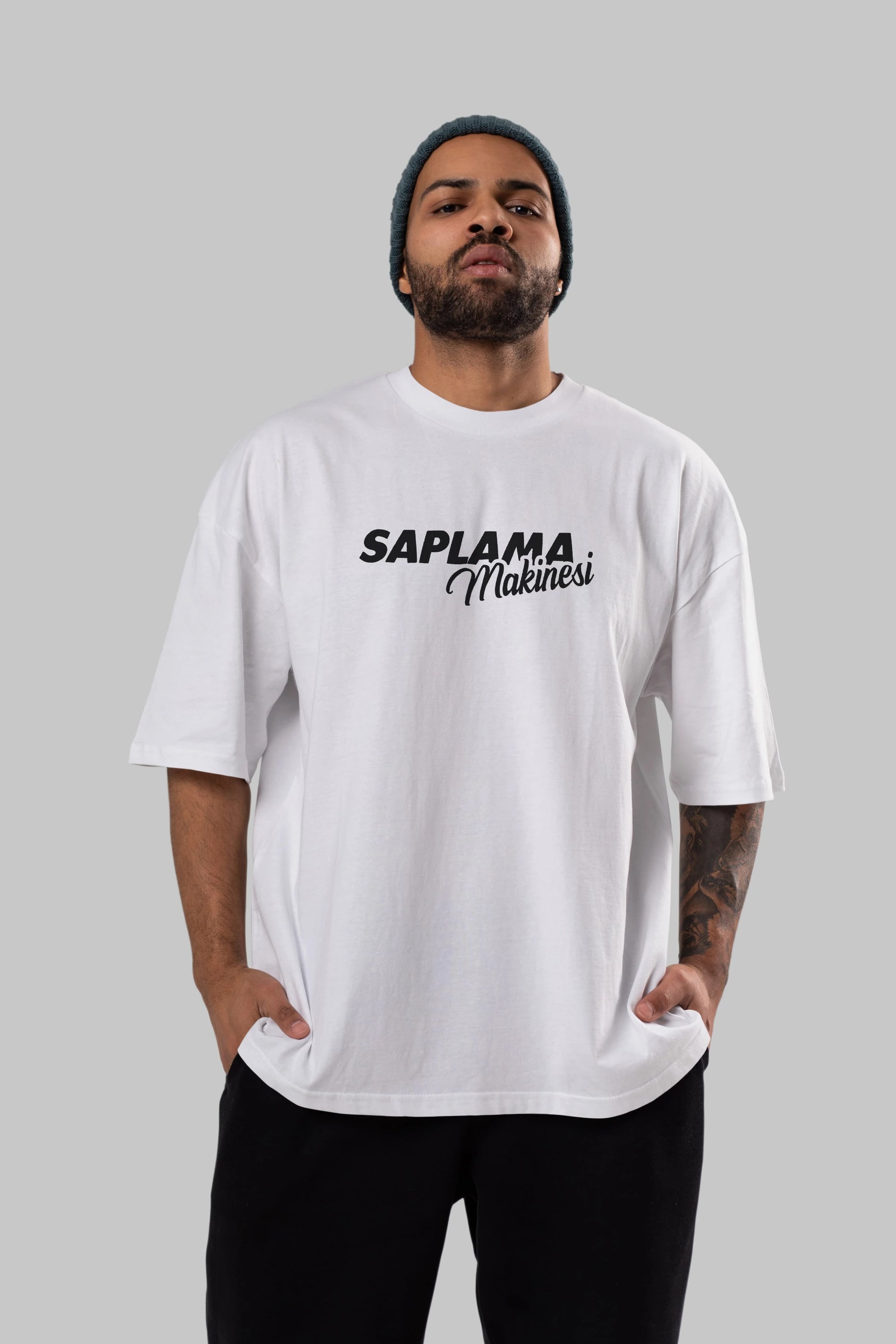 Saplama Makinesi Ön Baskılı Oversize t-shirt %100 pamuk Erkek Kadın Unisex