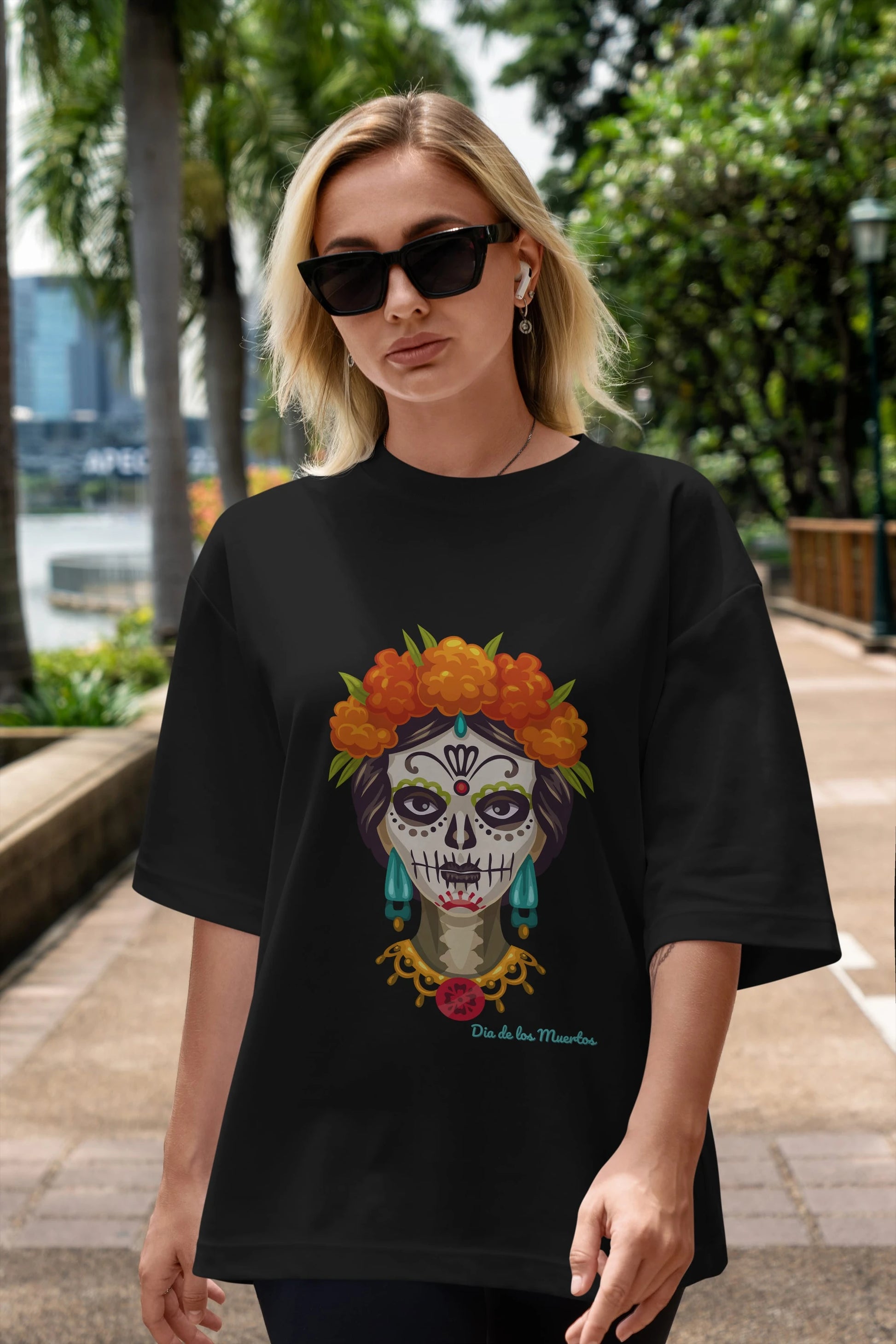 Dia de los Muertos 2 Ön Baskılı Oversize t-shirt Erkek Kadın Unisex