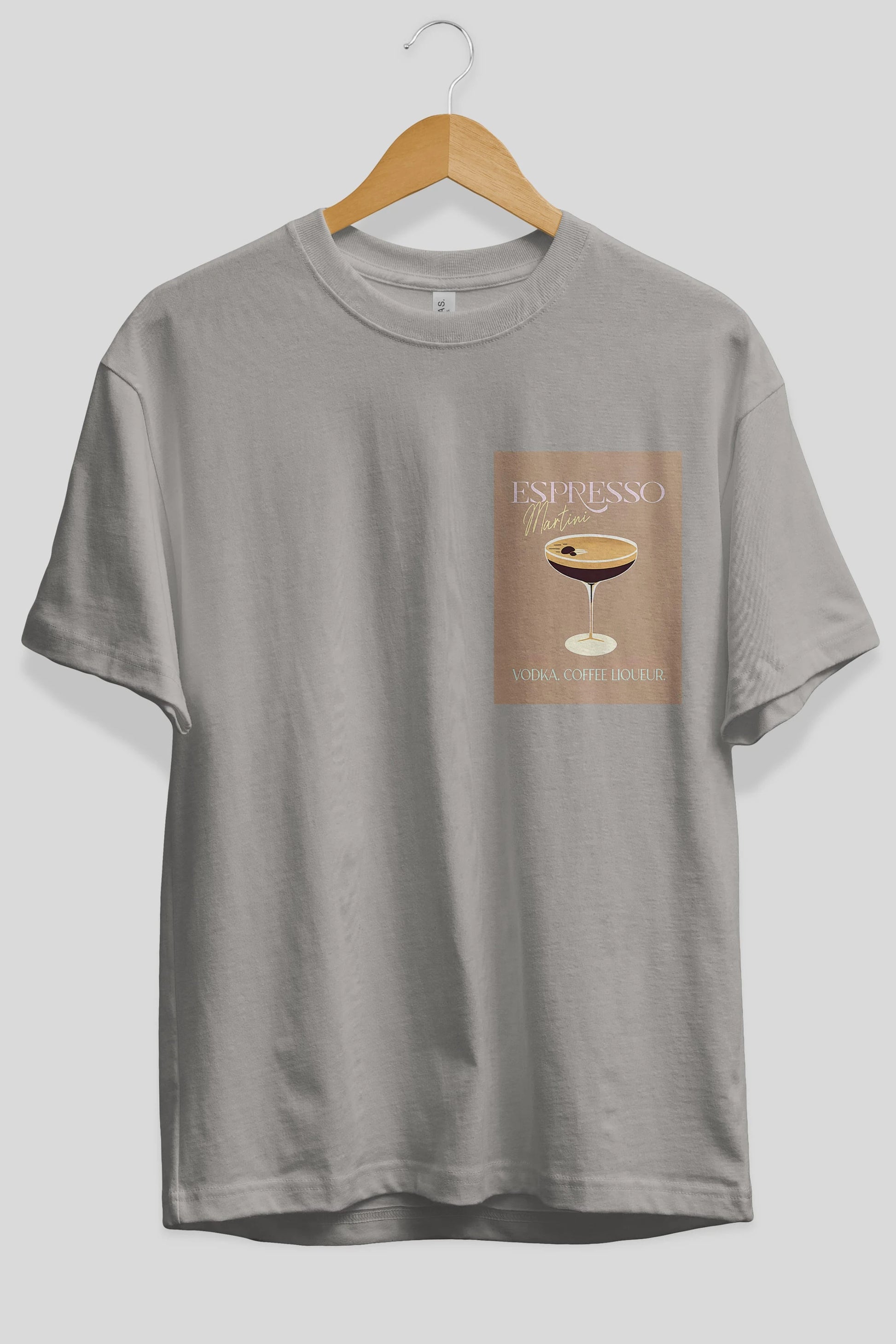 Espresso Martini Cocktail Ön Sol Baskılı Oversize t-shirt Erkek Kadın Unisex %100 Pamuk Bisiklet Yaka tişort
