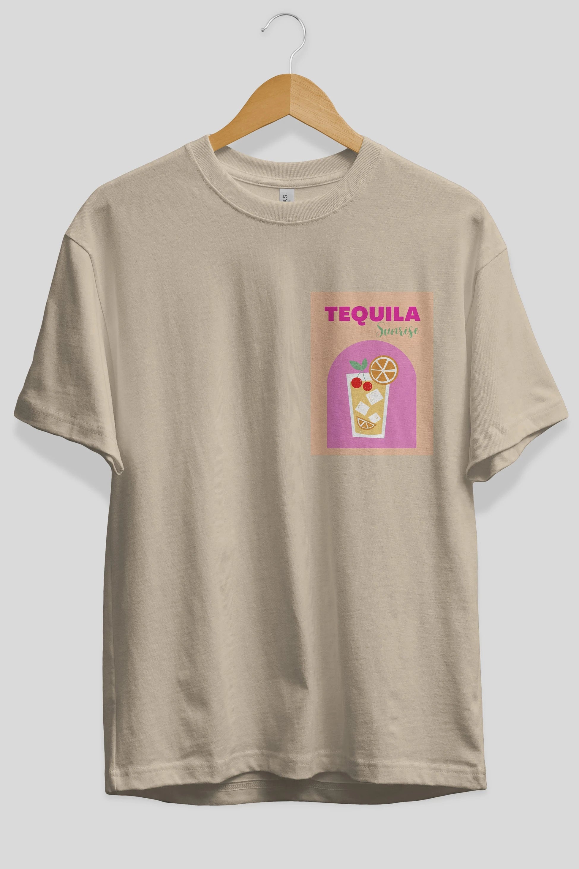 Tequila Sunrise 2 Ön Sol Baskılı Oversize t-shirt Erkek Kadın Unisex %100 Pamuk Bisiklet Yaka tişort