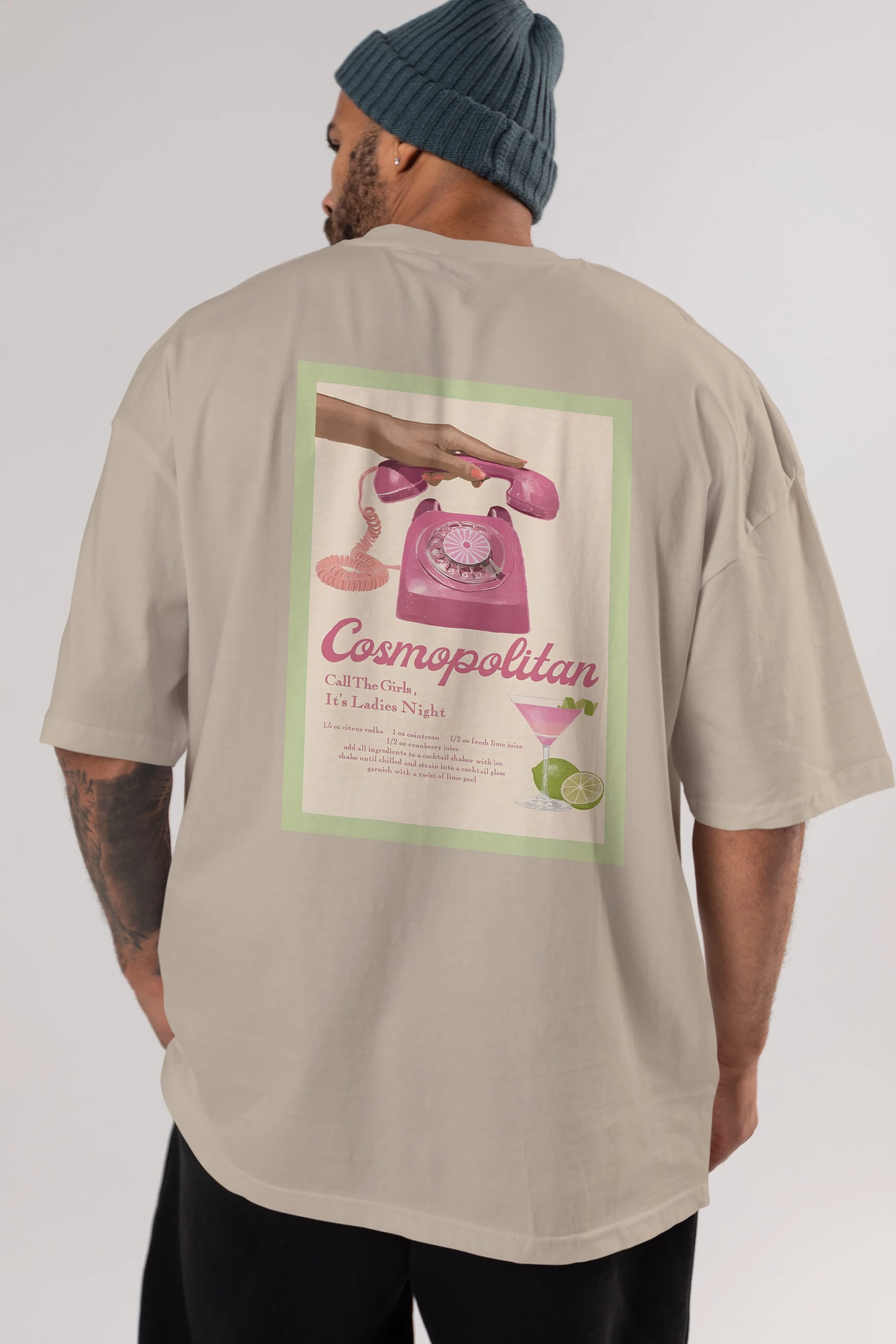 Cosmopolitan 5 Arka Baskılı Oversize t-shirt Erkek Kadın Unisex %100 Pamuk Bisiklet Yaka tişort
