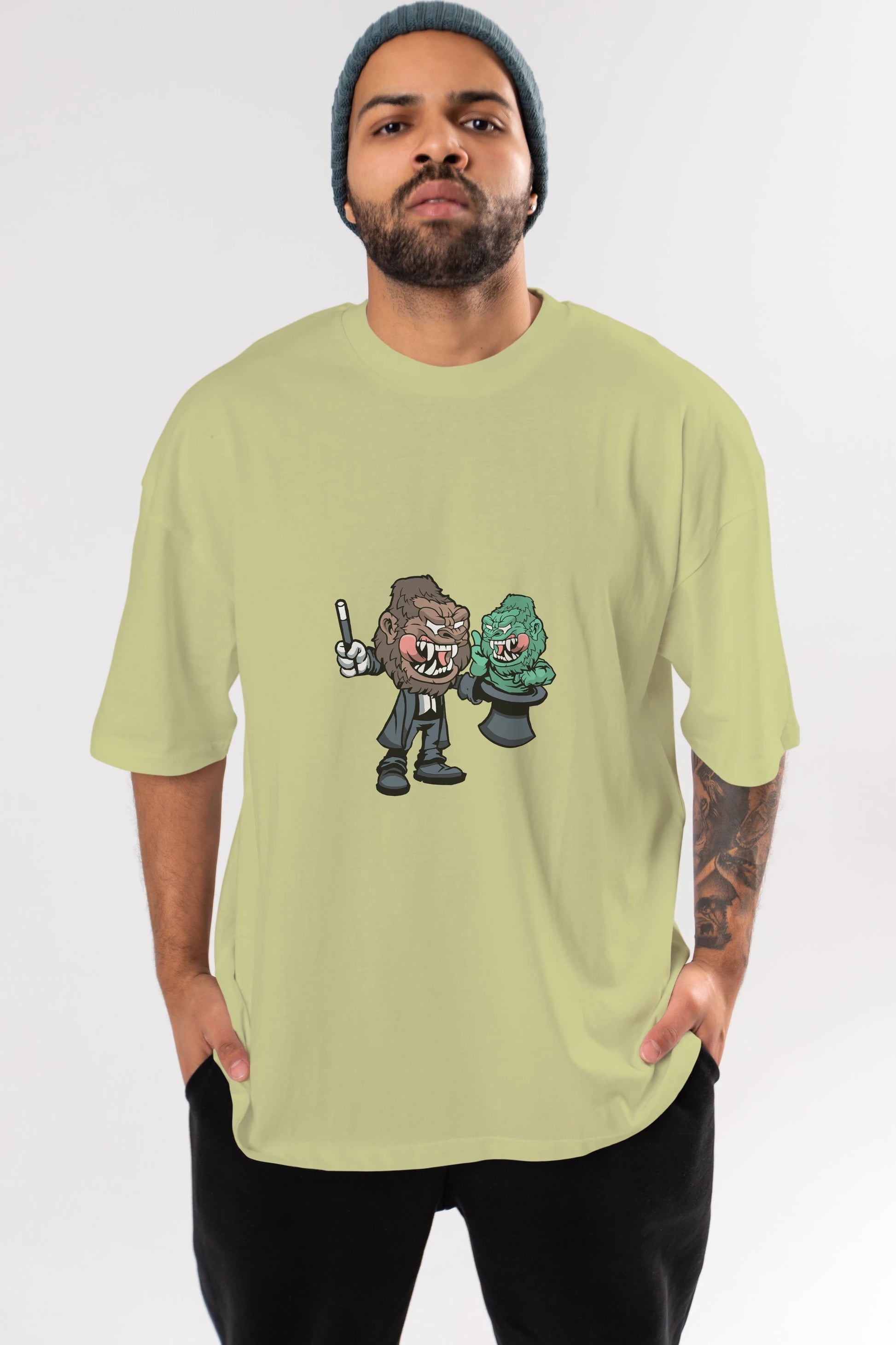 Gorilla Magician Ön Baskılı Oversize t-shirt Erkek Kadın Unisex %100 Pamuk tişort