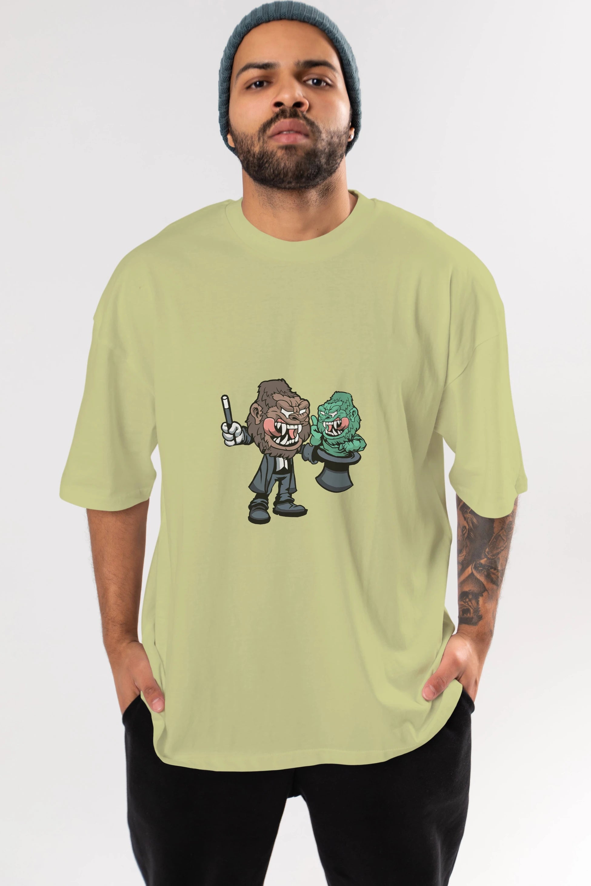 Gorilla Magician Ön Baskılı Oversize t-shirt Erkek Kadın Unisex %100 Pamuk tişort