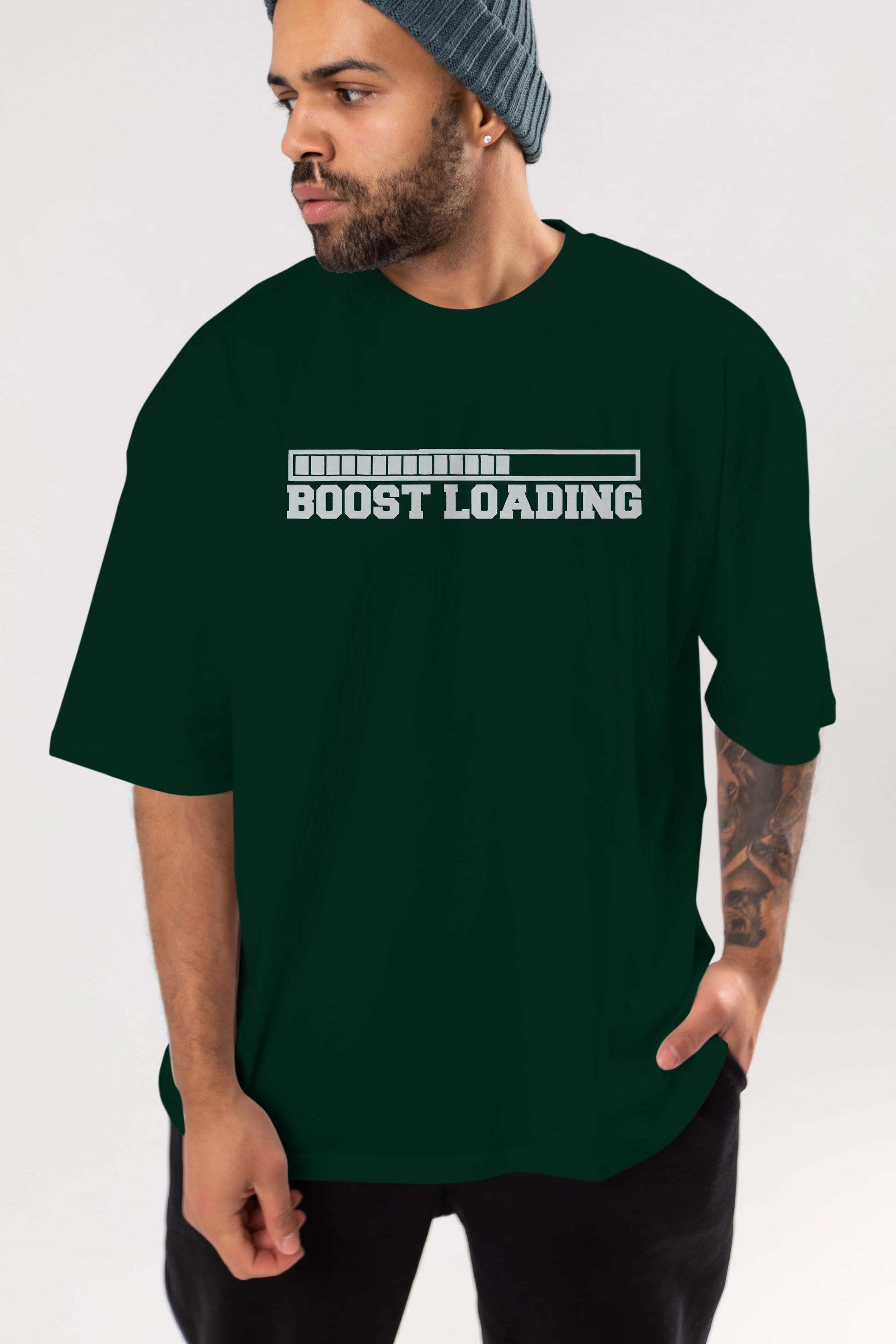 Boost Loading Ön Baskılı Oversize t-shirt %100 pamuk Erkek Kadın Unisex