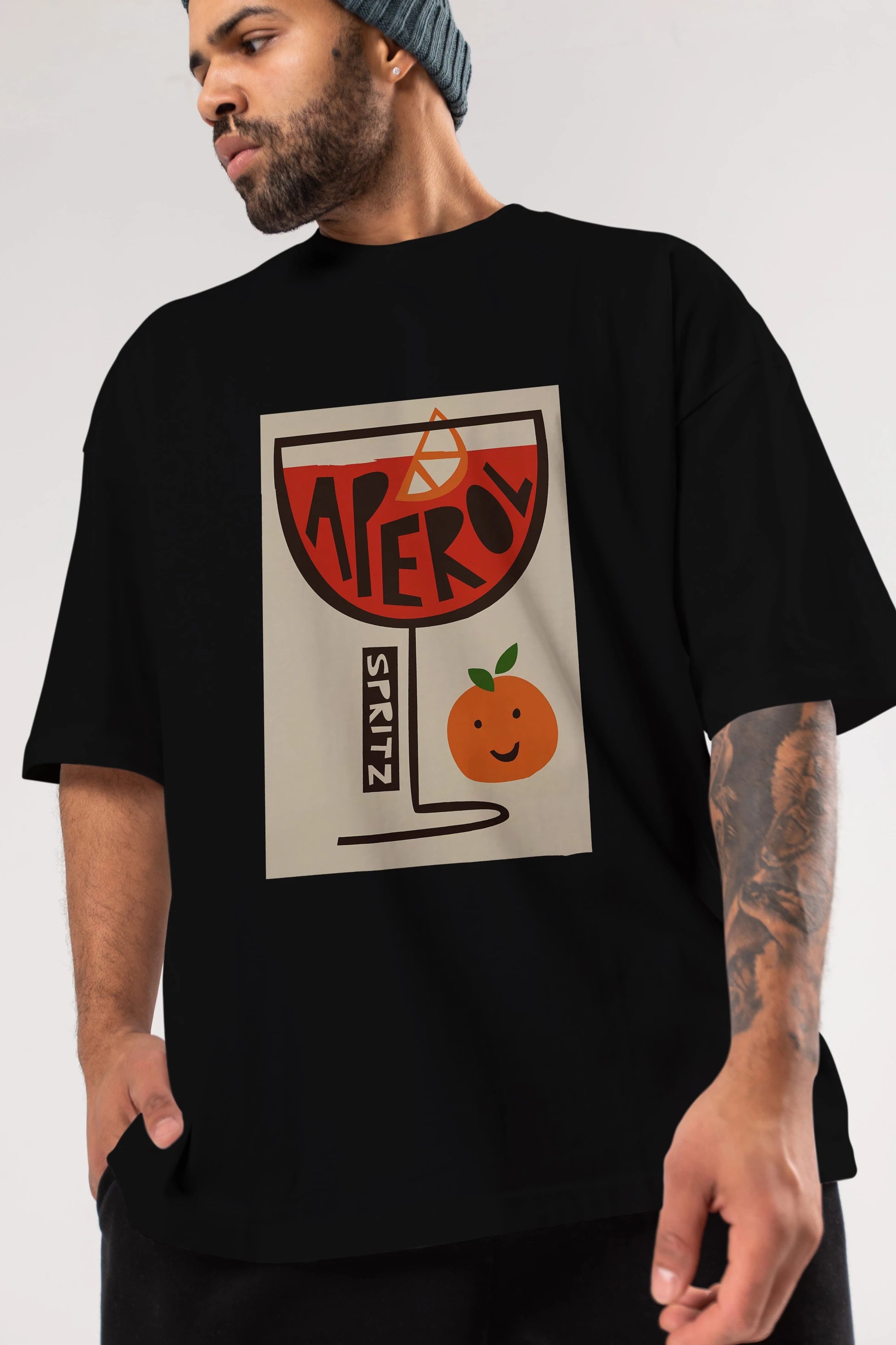 Aperol Spritz 9 Ön Baskılı Oversize t-shirt Erkek Kadın Unisex %100 Pamuk Bisiklet Yaka tişort