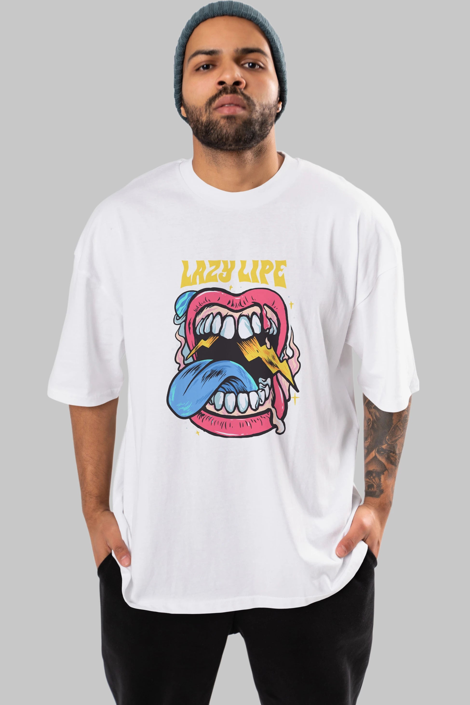 Lazy Lipe Ön Baskılı Oversize t-shirt Erkek Kadın Unisex