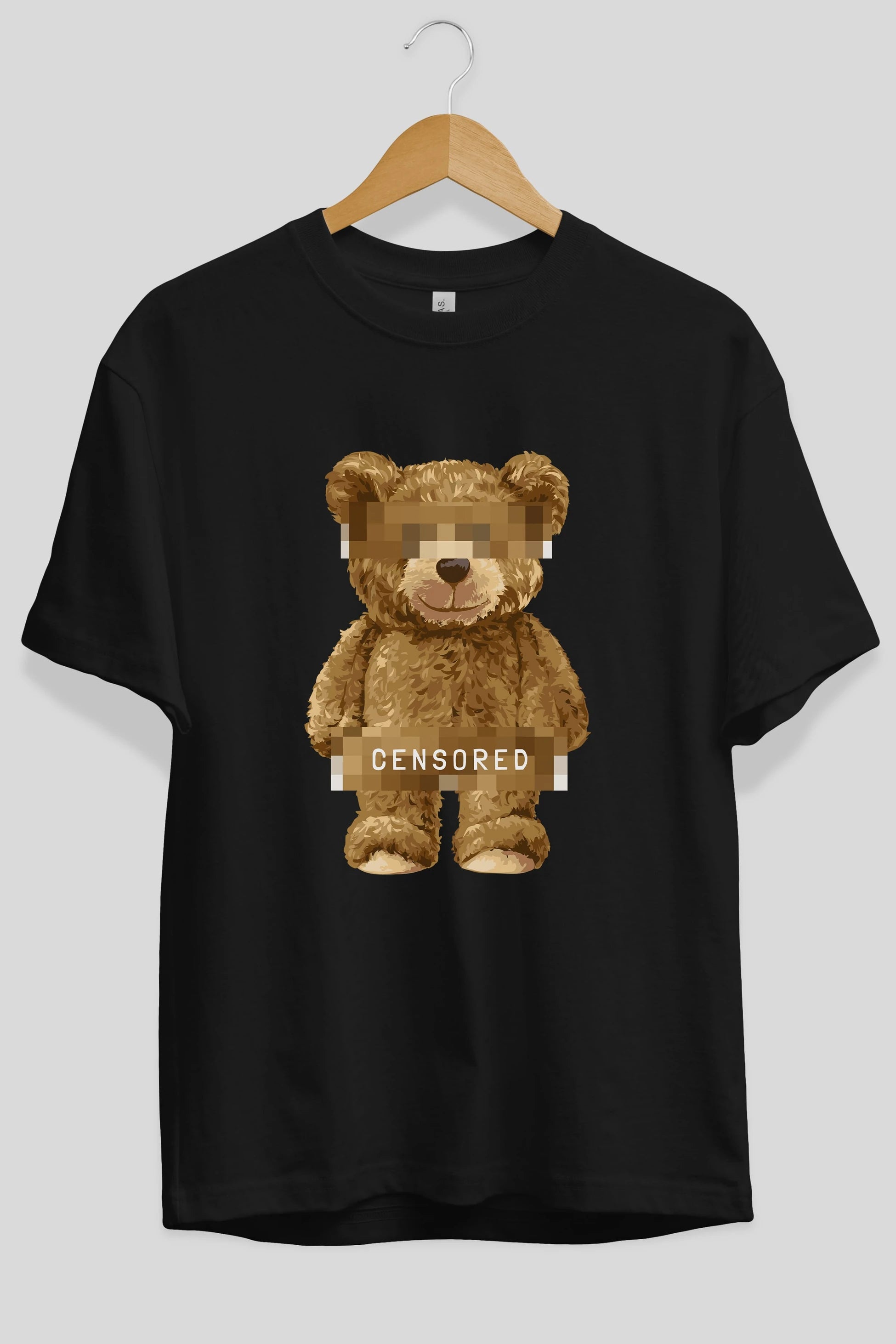 Teddy Bear Censored Ön Baskılı Oversize t-shirt Erkek Kadın Unisex %100 Pamuk