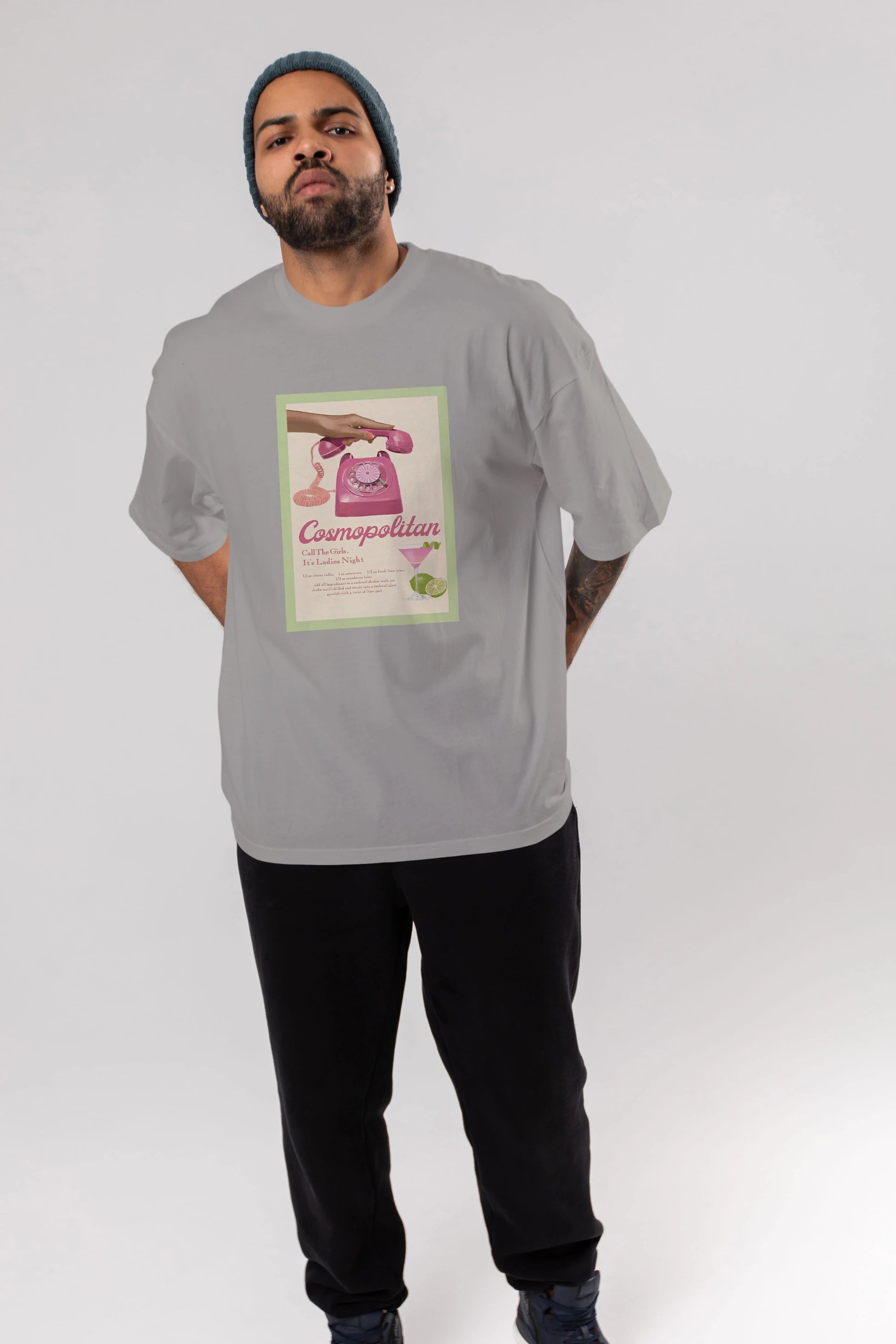 Cosmopolitan 5 Ön Baskılı Oversize t-shirt Erkek Kadın Unisex %100 Pamuk Bisiklet Yaka tişort