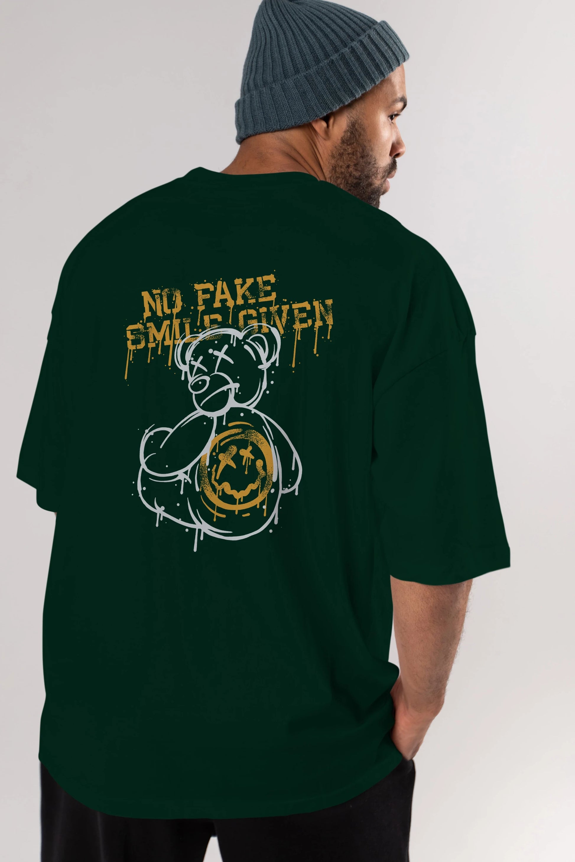 No Fake Smile Given Bear Arka Baskılı Oversize t-shirt Erkek Kadın Unisex