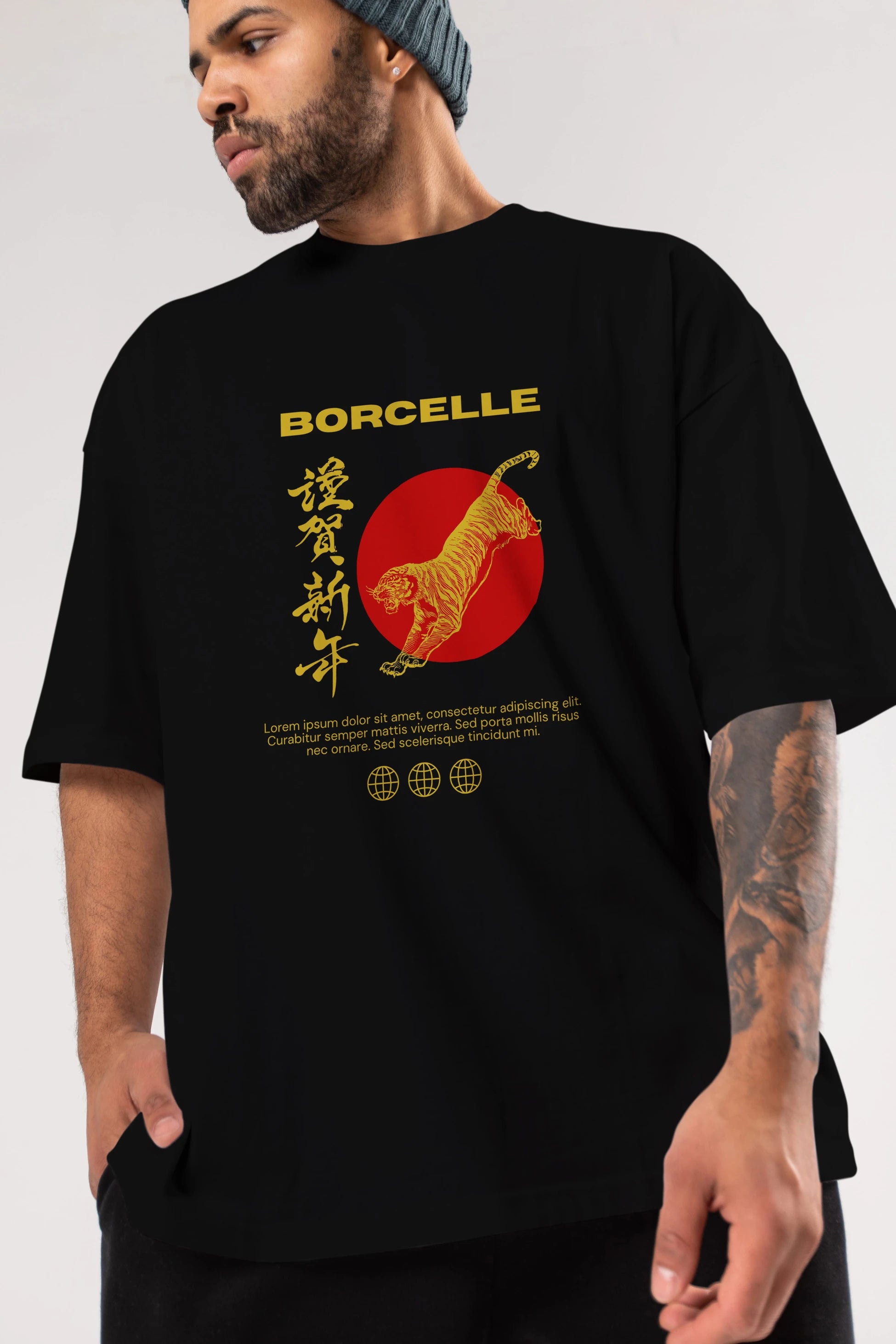 Borcelle Tiger Streetwear Ön Baskılı Oversize t-shirt Erkek Kadın Unisex