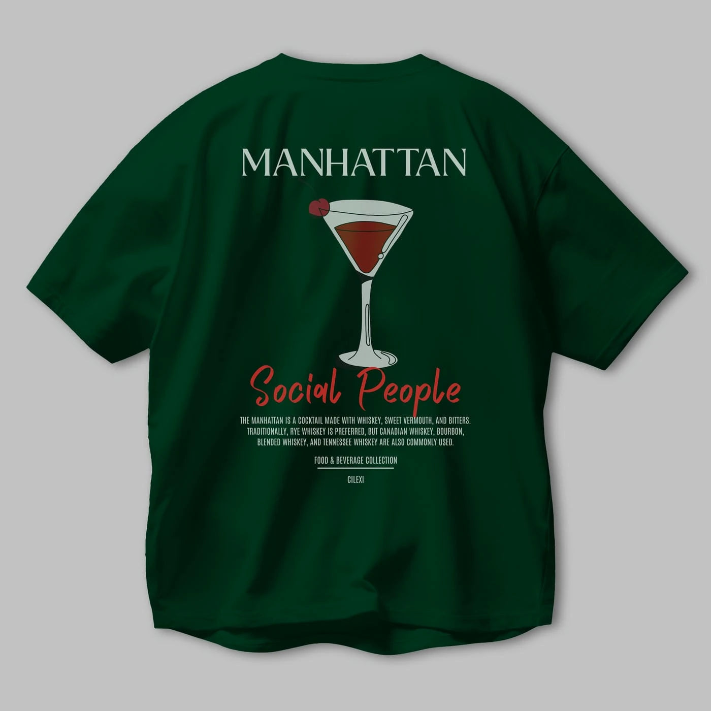 Manhattan Kokteyl Serisi Baskılı Oversize t-shirt Erkek Kadın Unisex %100 Pamuk Bisiklet Yaka tişort