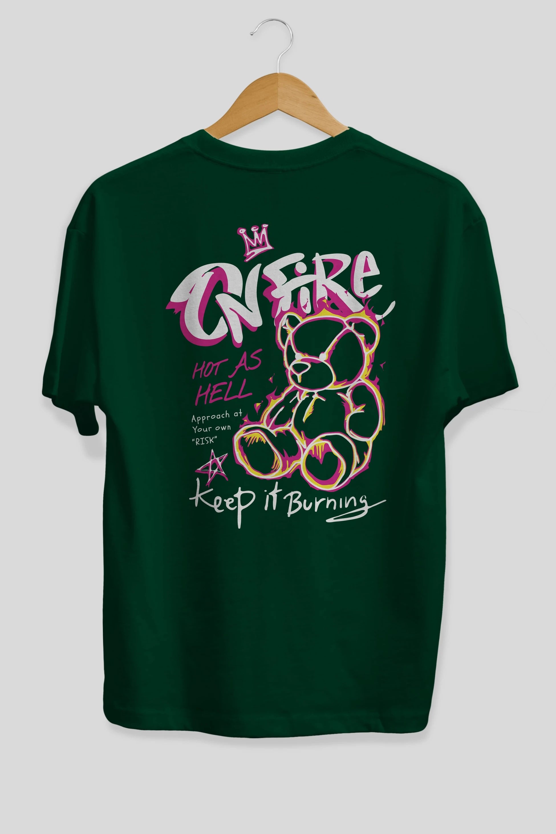 On Fire Bear Arka Baskılı Oversize t-shirt Erkek Kadın Unisex