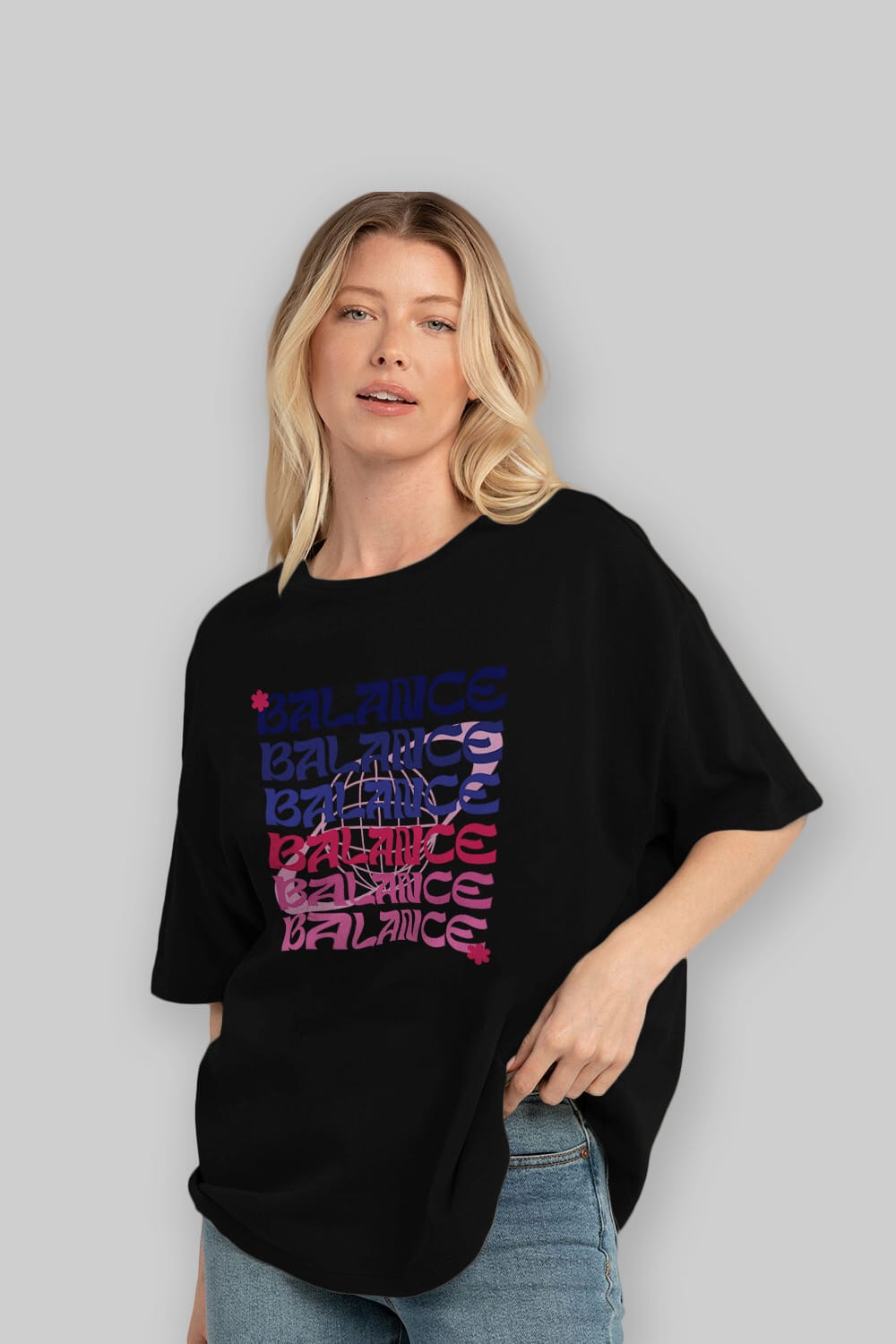 Balance Yazılı Ön Baskılı Oversize t-shirt Erkek Kadın Unisex