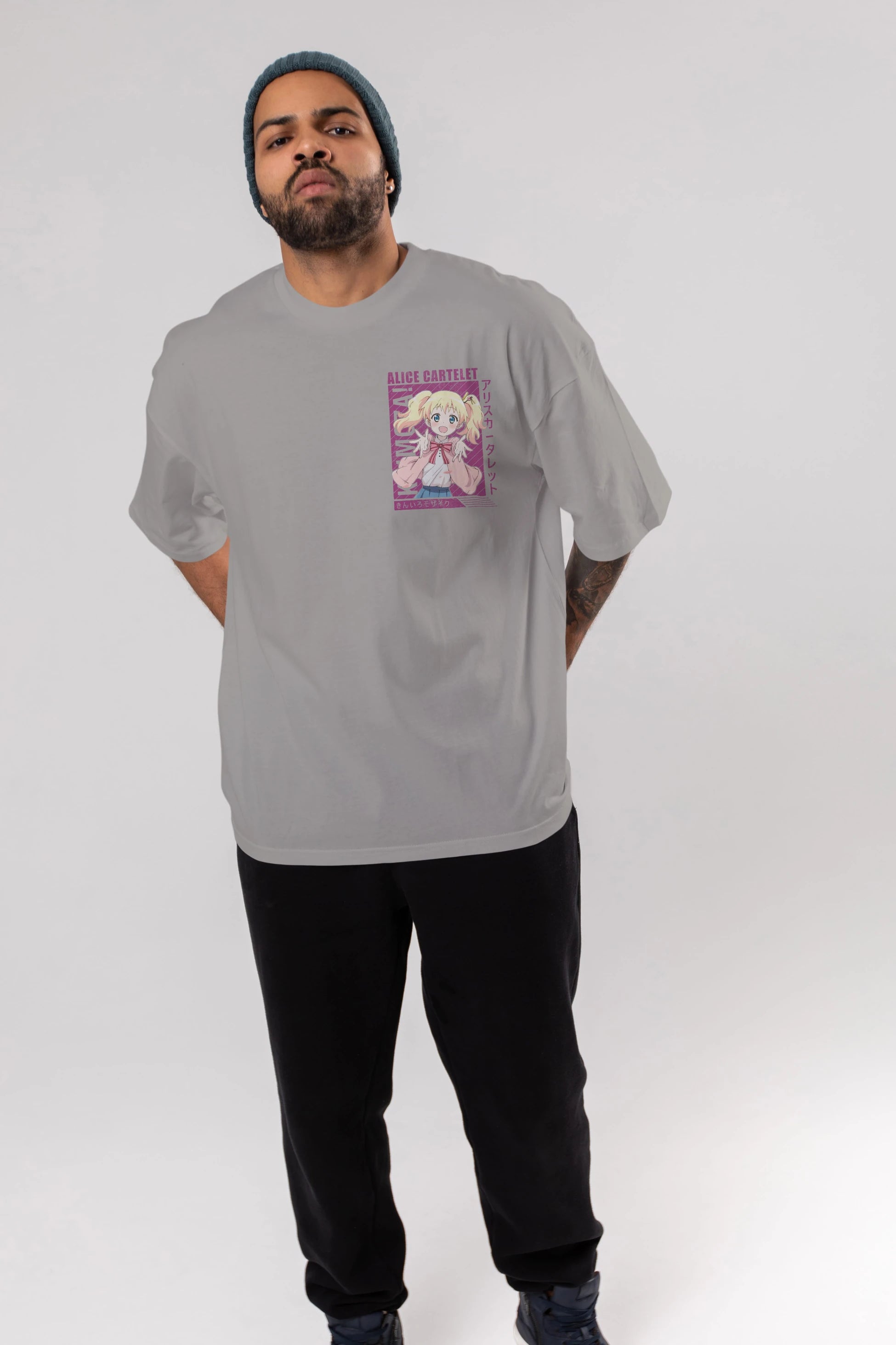 Alice Cartelet 12 Ön Sol Baskılı Oversize t-shirt Erkek Kadın Unisex %100 Pamuk Bisiklet Yaka tişort