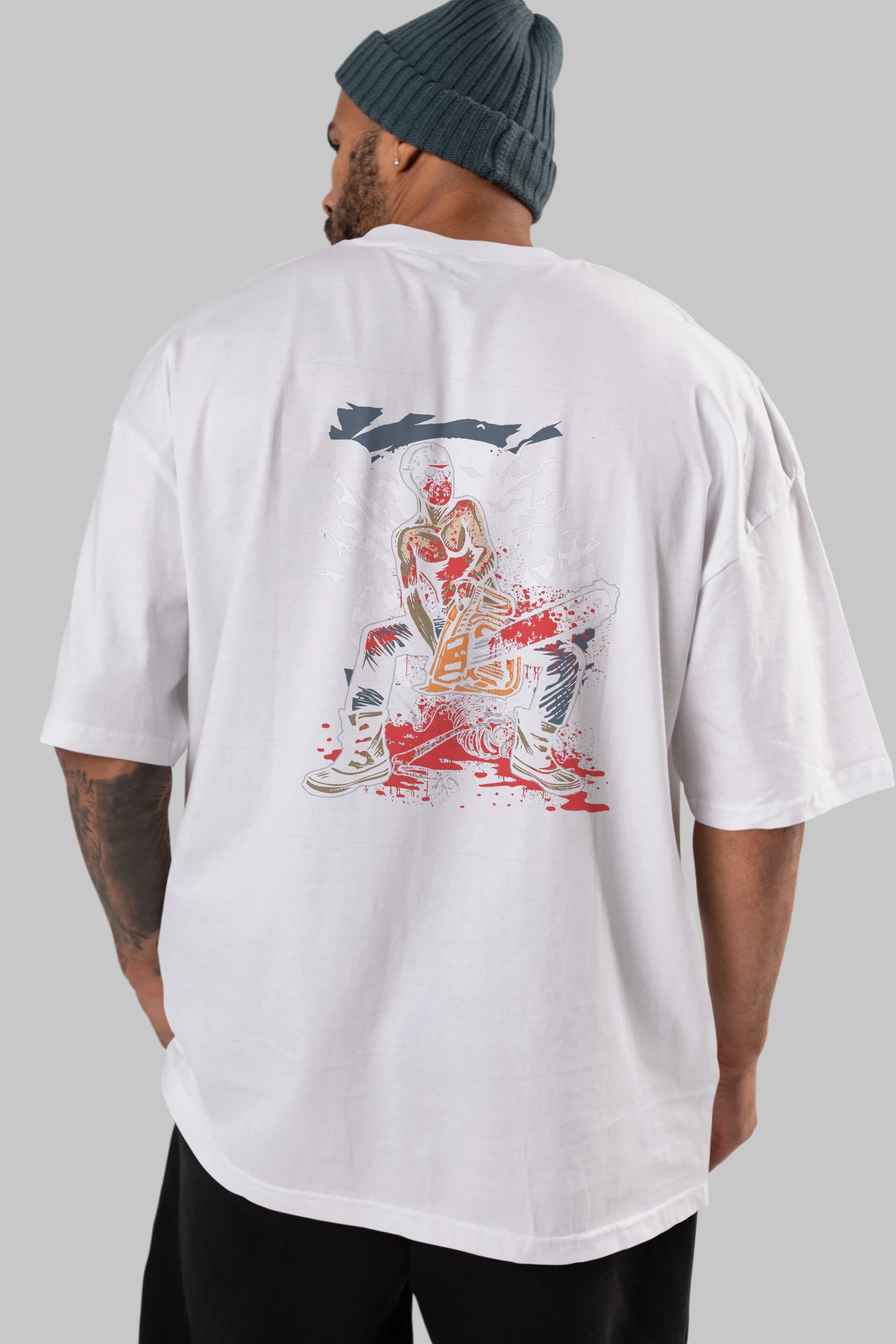 Chainsaw Killer Arka Baskılı Oversize t-shirt Erkek Kadın Unisex %100 Pamuk