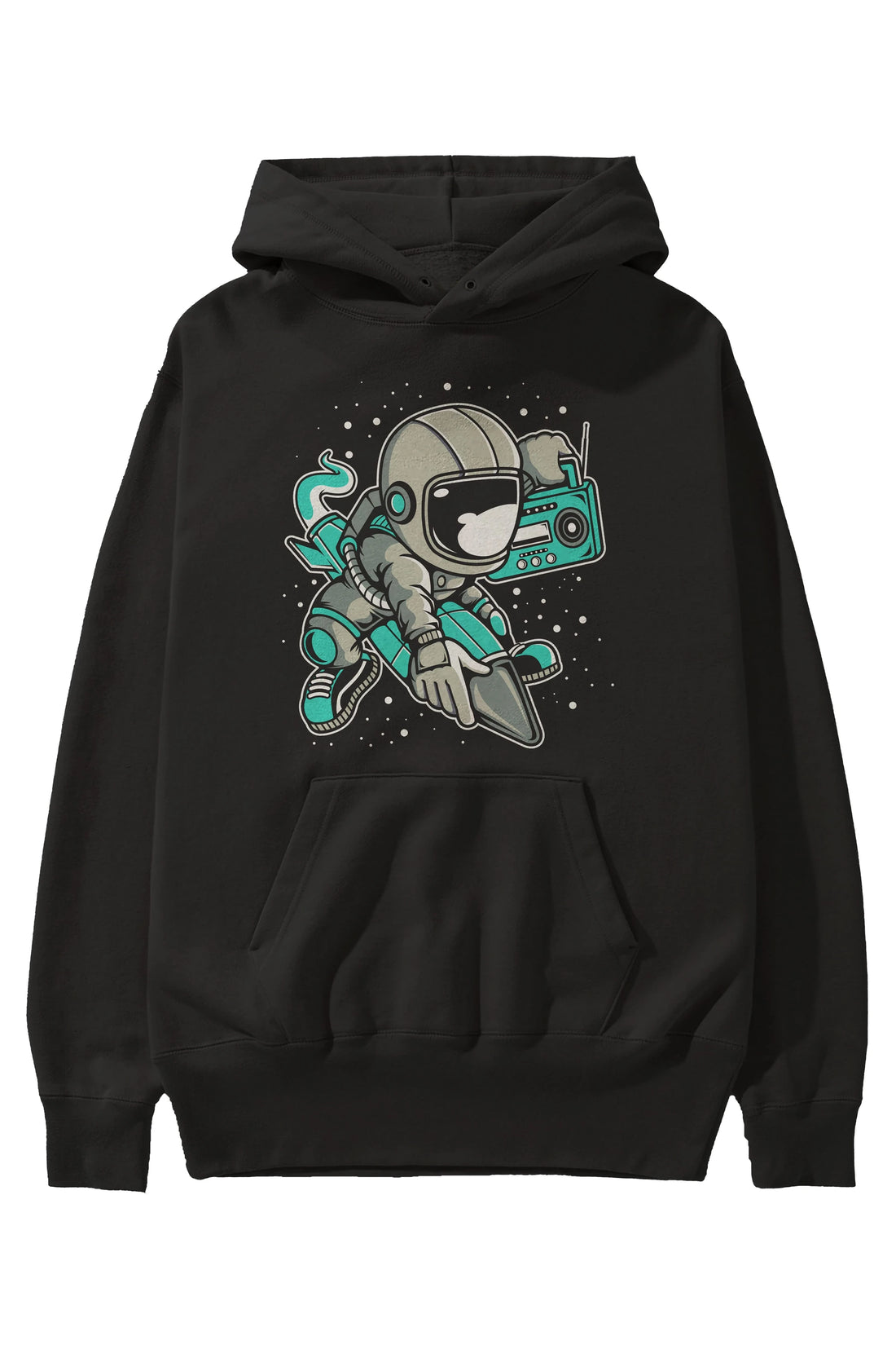 Astronaut Rocket (2) Ön Baskılı Hoodie Oversize Kapüşonlu Sweatshirt Erkek Kadın Unisex