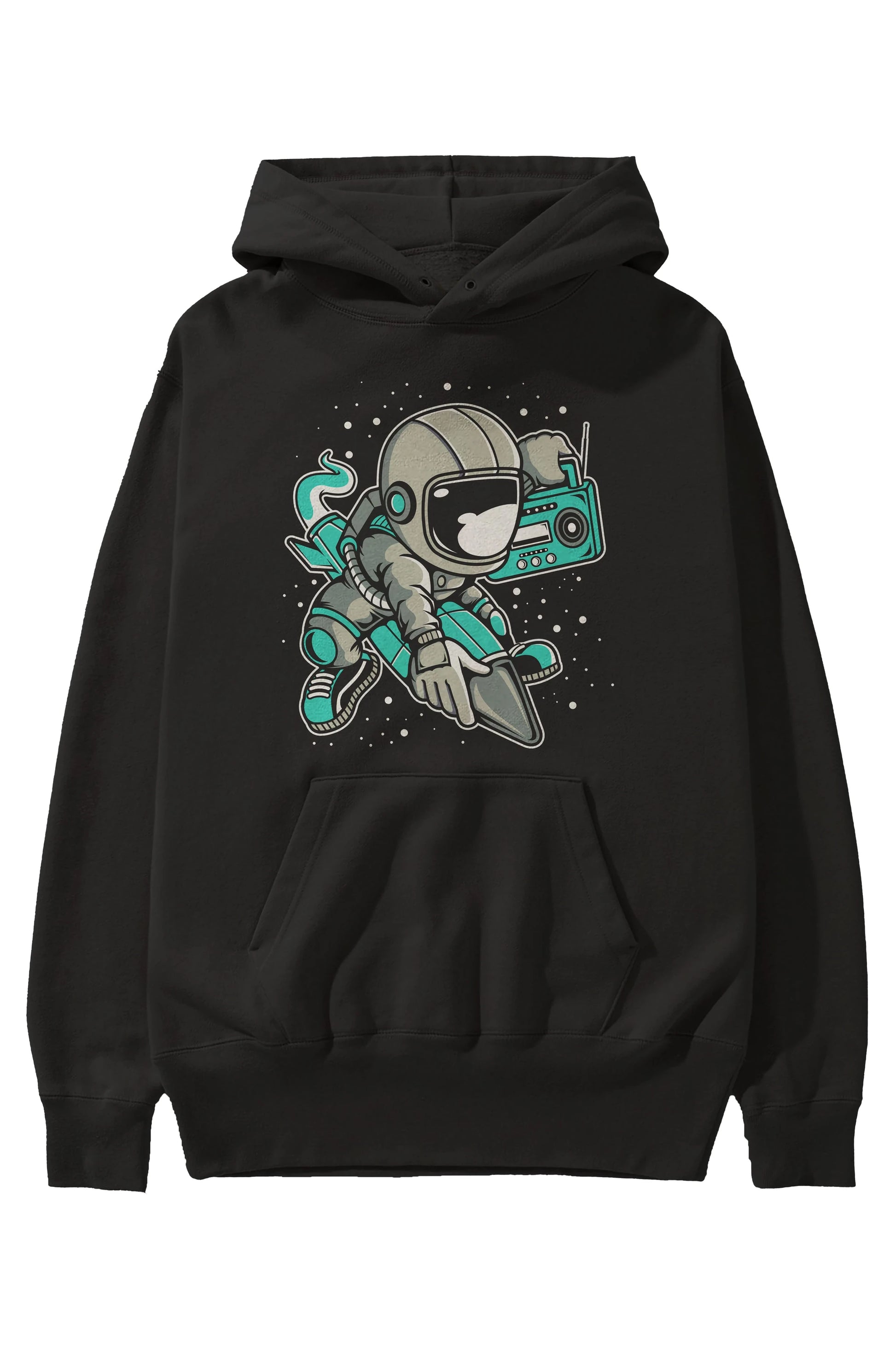 Astronaut Rocket (2) Ön Baskılı Hoodie Oversize Kapüşonlu Sweatshirt Erkek Kadın Unisex