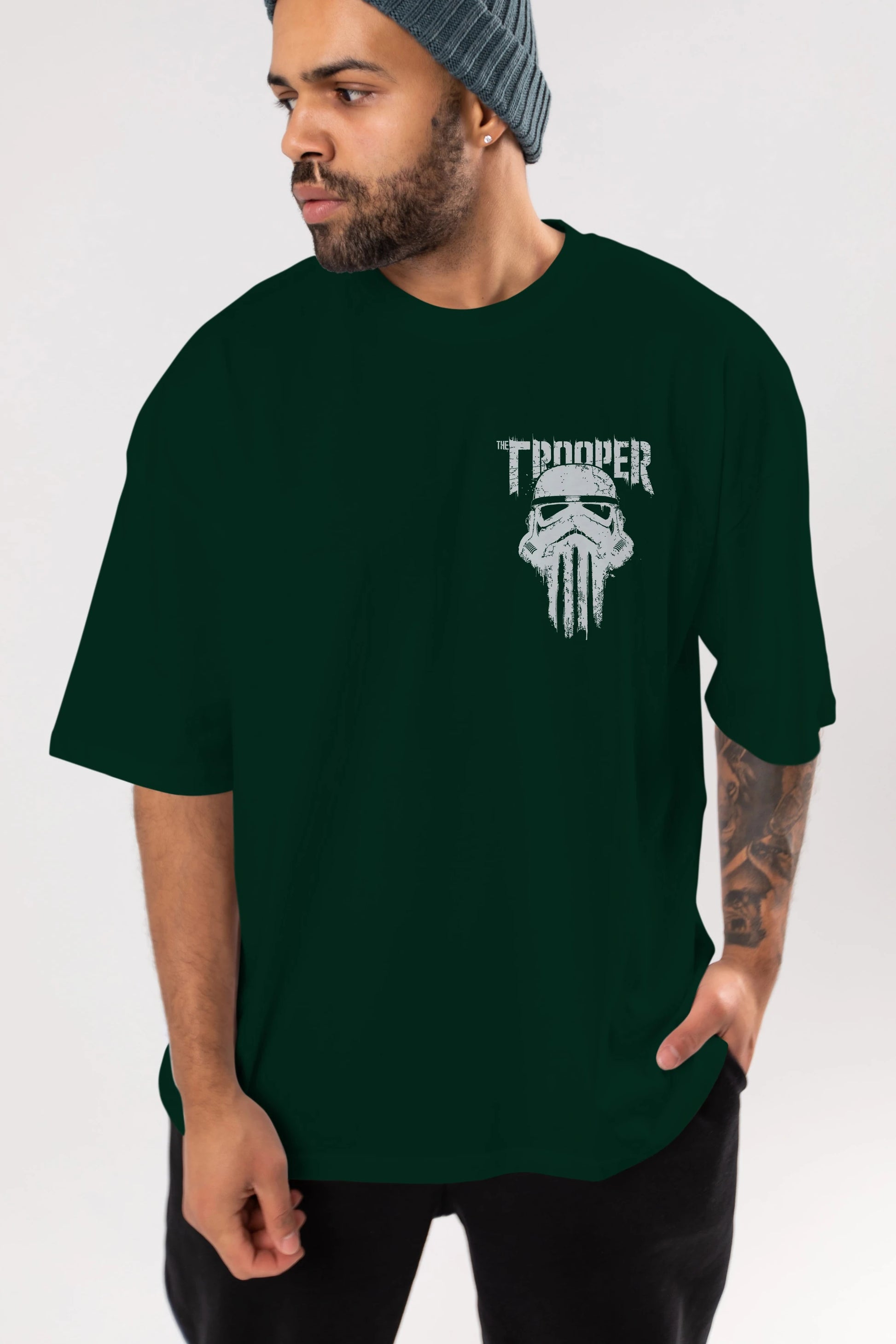 The Trooper Ön Sol Baskılı Oversize t-shirt Erkek Kadın Unisex %100 Pamuk Bisiklet Yaka tişort