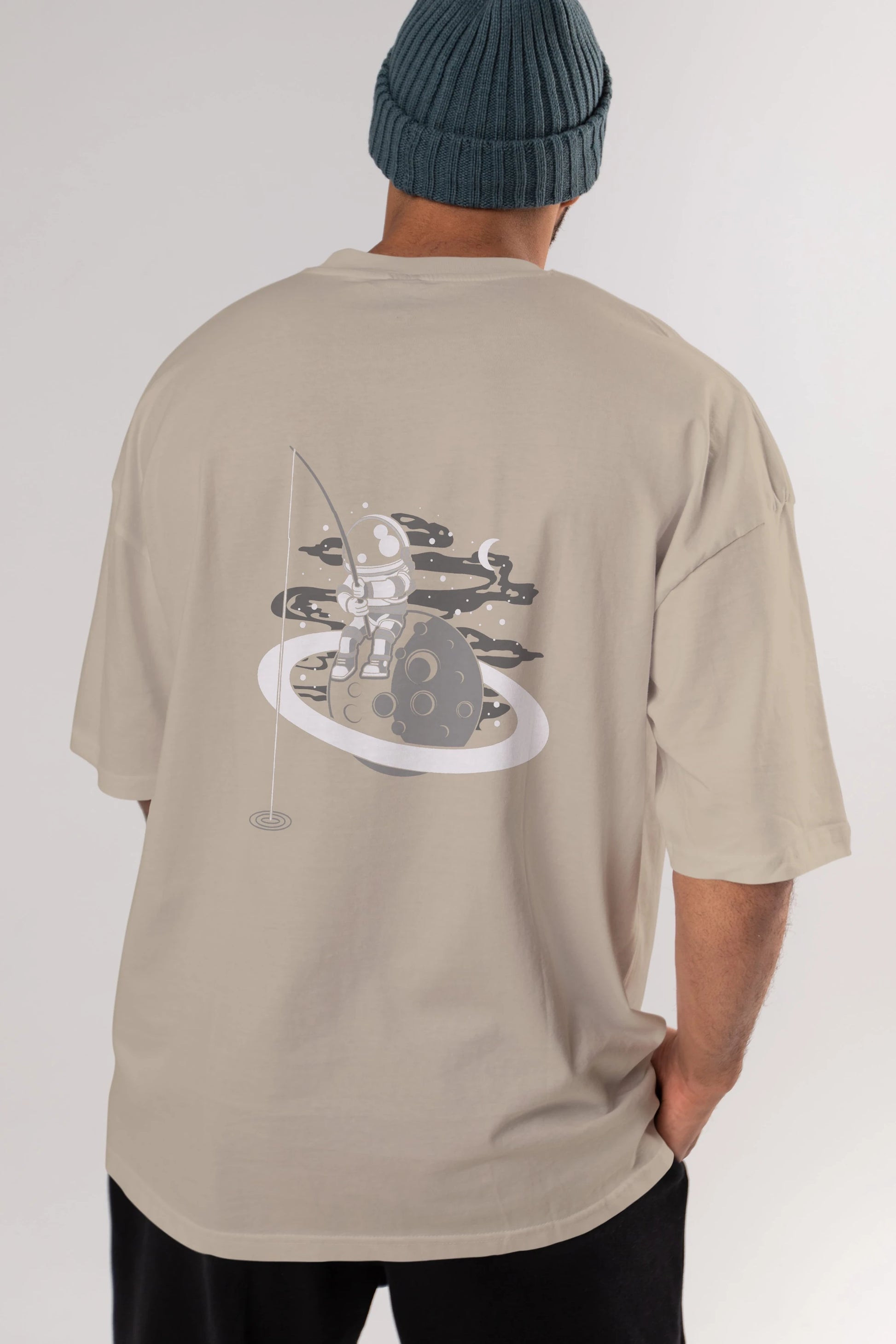 Astronaut  Fishing Arka Baskılı Oversize t-shirt Erkek Kadın Unisex