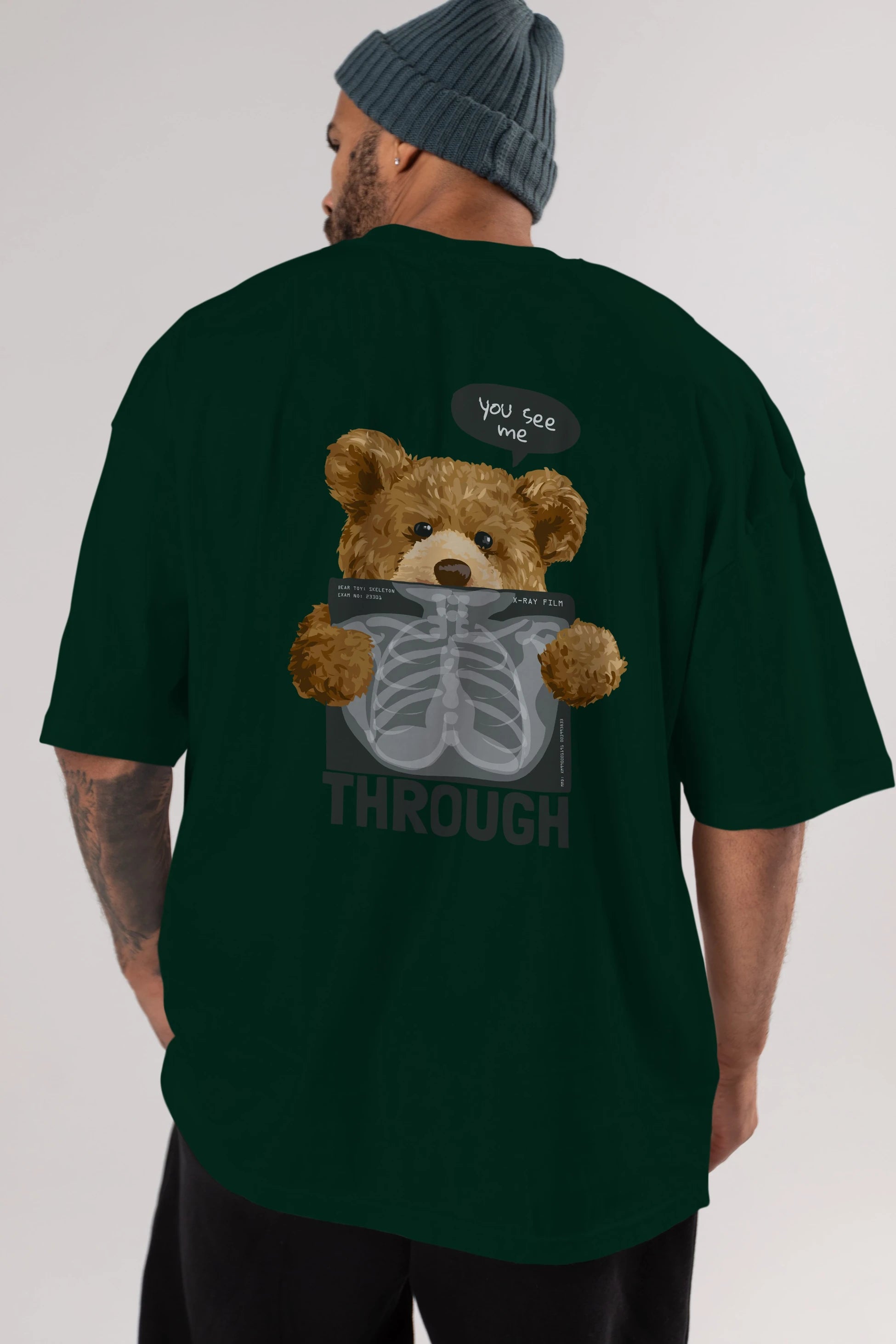 Teddy Bear Trough Arka Baskılı Oversize t-shirt Erkek Kadın Unisex %100 Pamuk