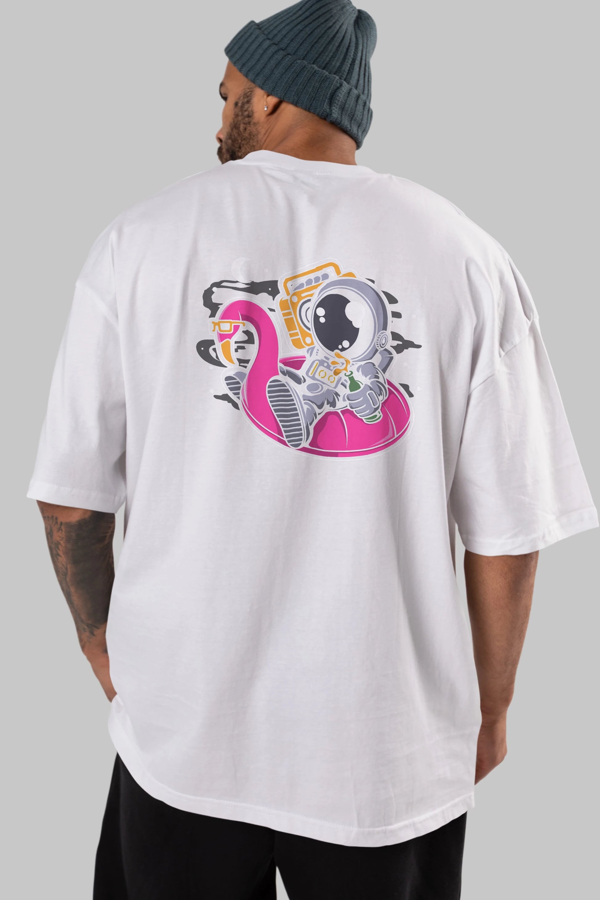 Astronaut Floaties Ballon Arka Baskılı Oversize t-shirt Erkek Kadın Unisex