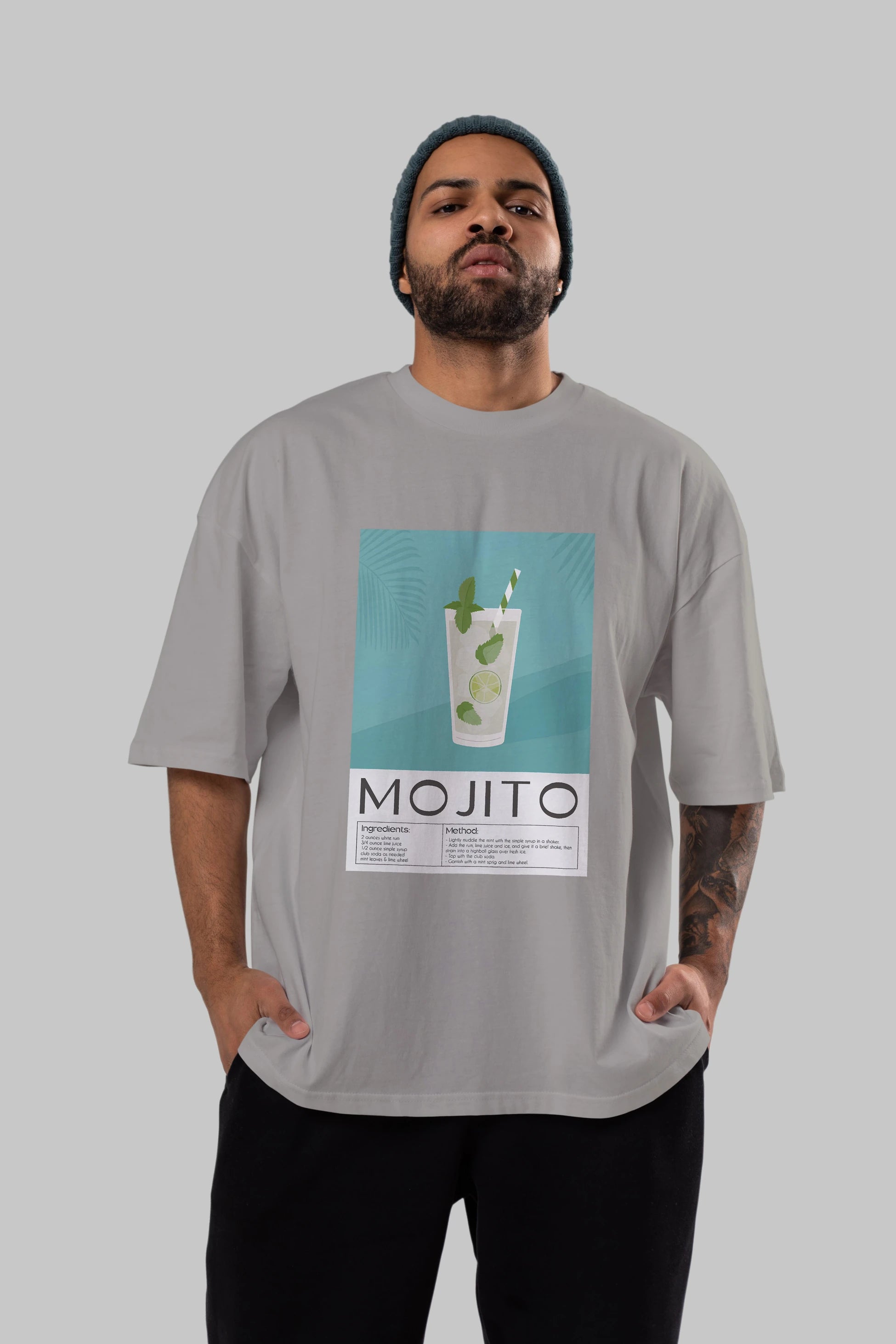 Mojito 4 Ön Baskılı Oversize t-shirt Erkek Kadın Unisex %100 Pamuk Bisiklet Yaka tişort