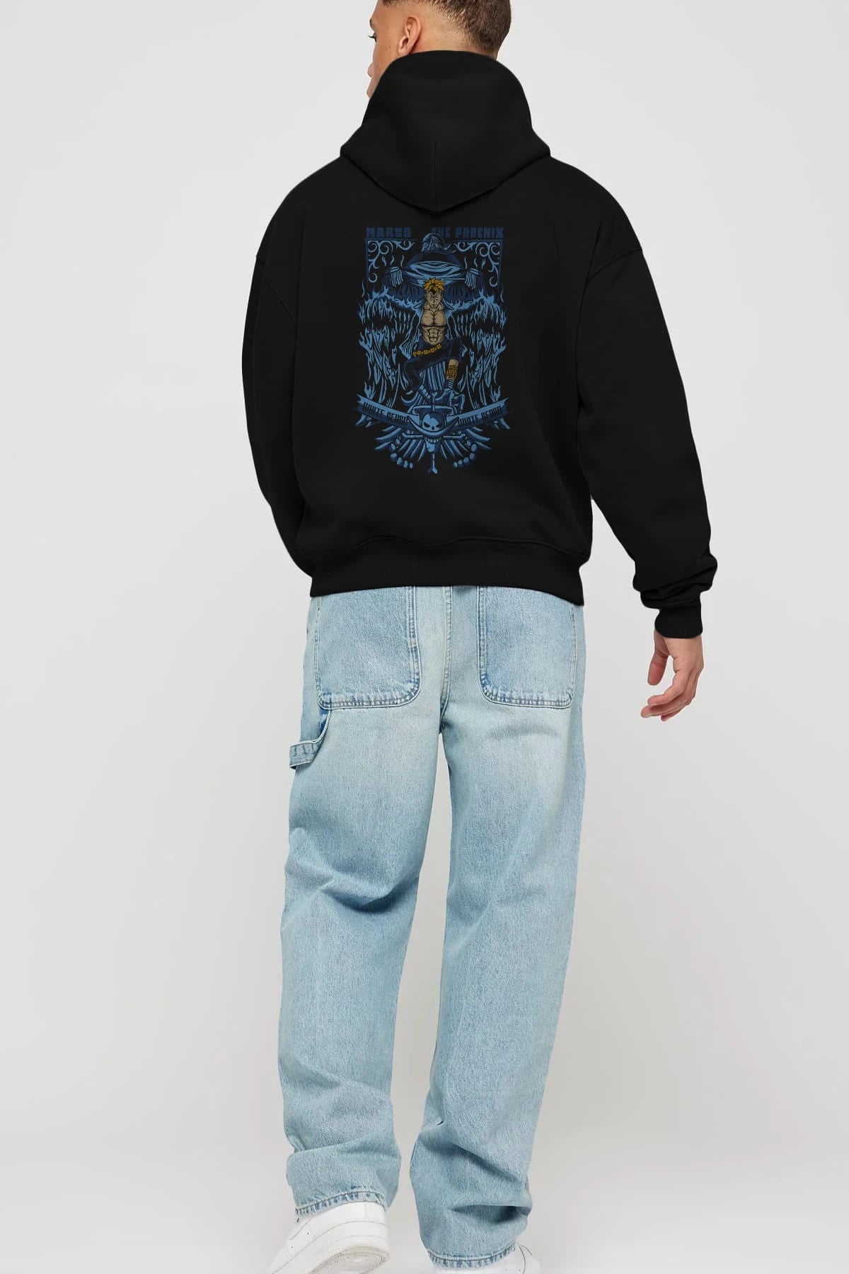 MARCO EL FENIX One Piece Anime Arka Baskılı Hoodie Oversize Kapüşonlu Sweatshirt Erkek Kadın Unisex