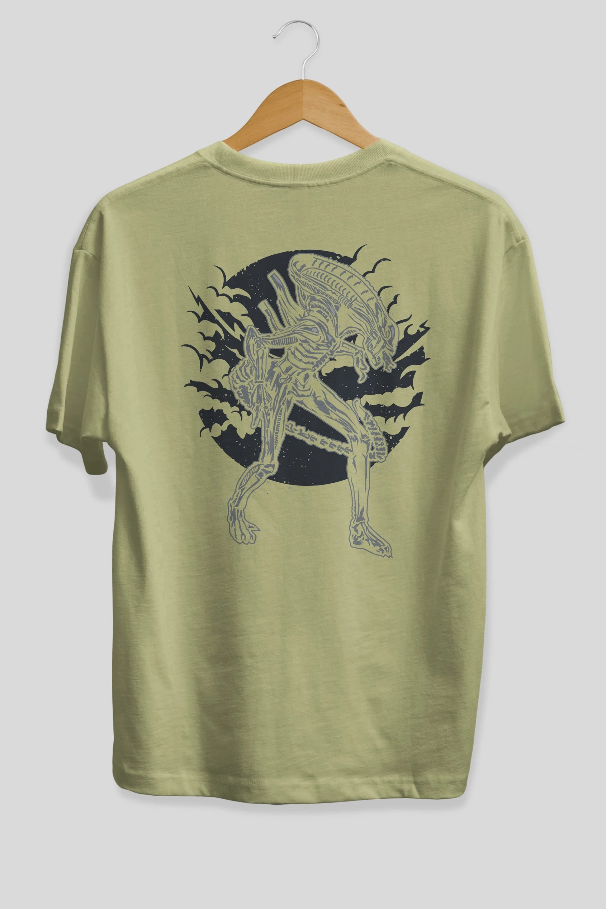 Xenomorph Arka Baskılı Oversize t-shirt Erkek Kadın Unisex %100 Pamuk