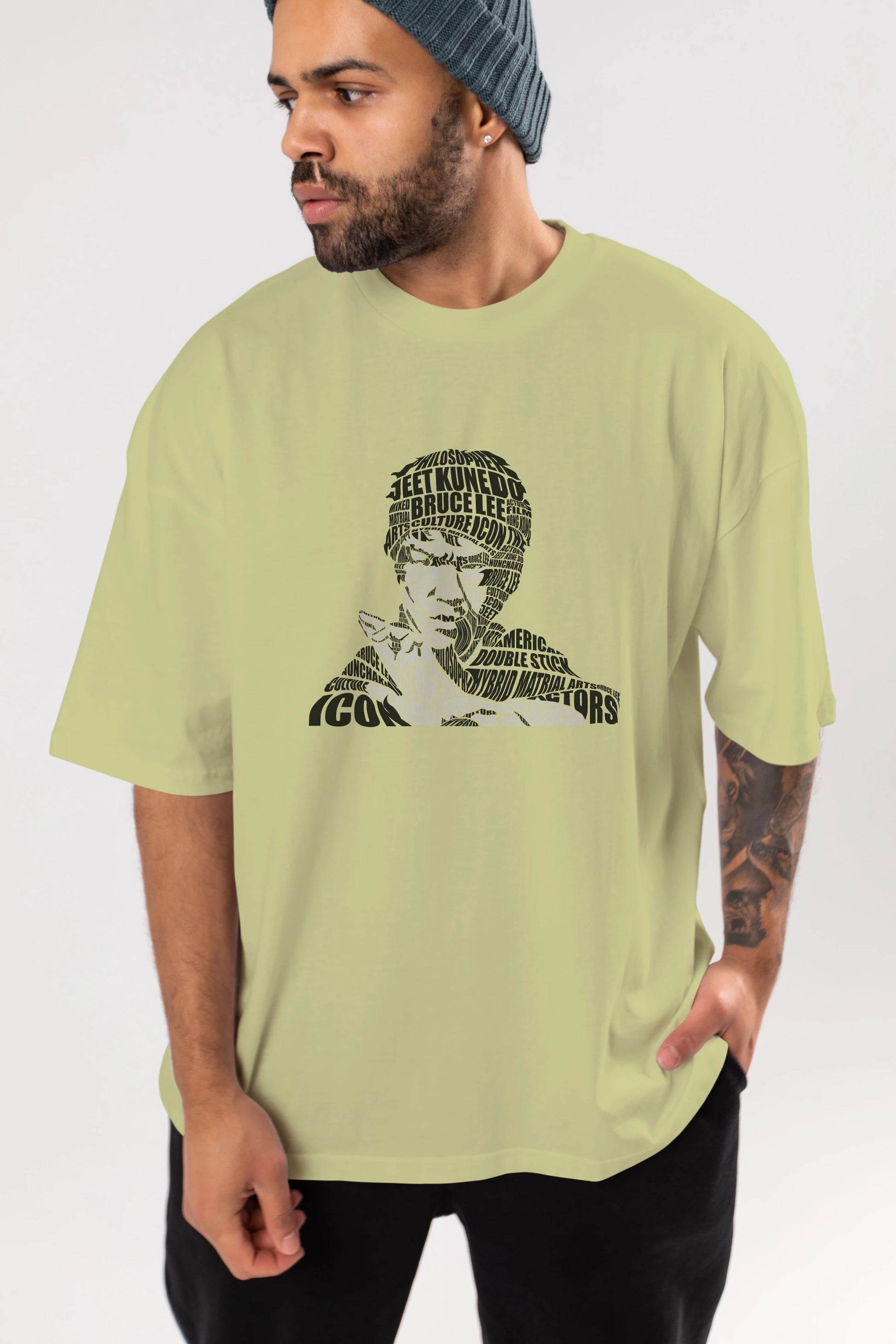Bruce Lee Calligram Ön Baskılı Oversize t-shirt %100 pamuk Erkek Kadın Unisex