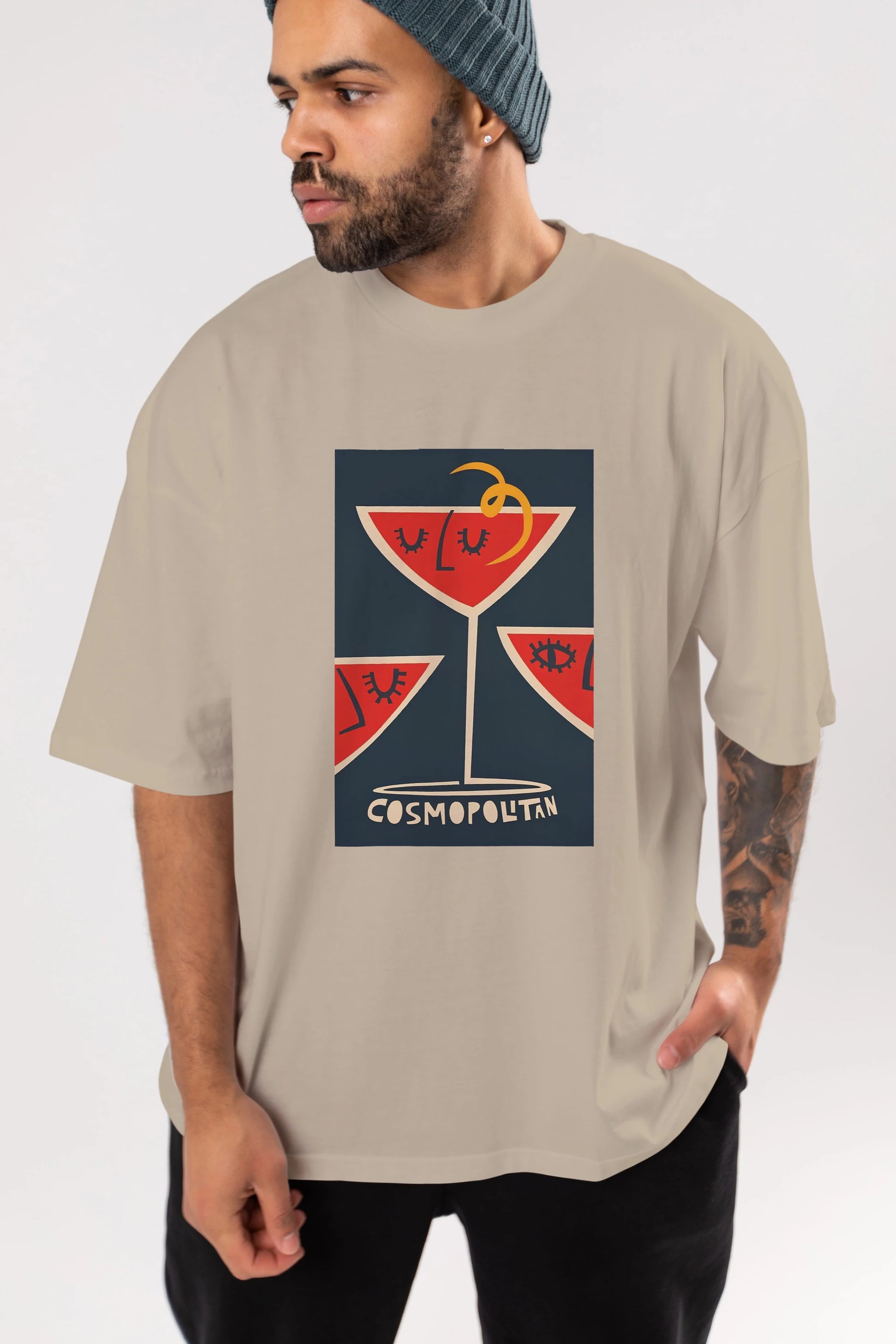 Cosmopolitan 4 Ön Baskılı Oversize t-shirt Erkek Kadın Unisex %100 Pamuk Bisiklet Yaka tişort