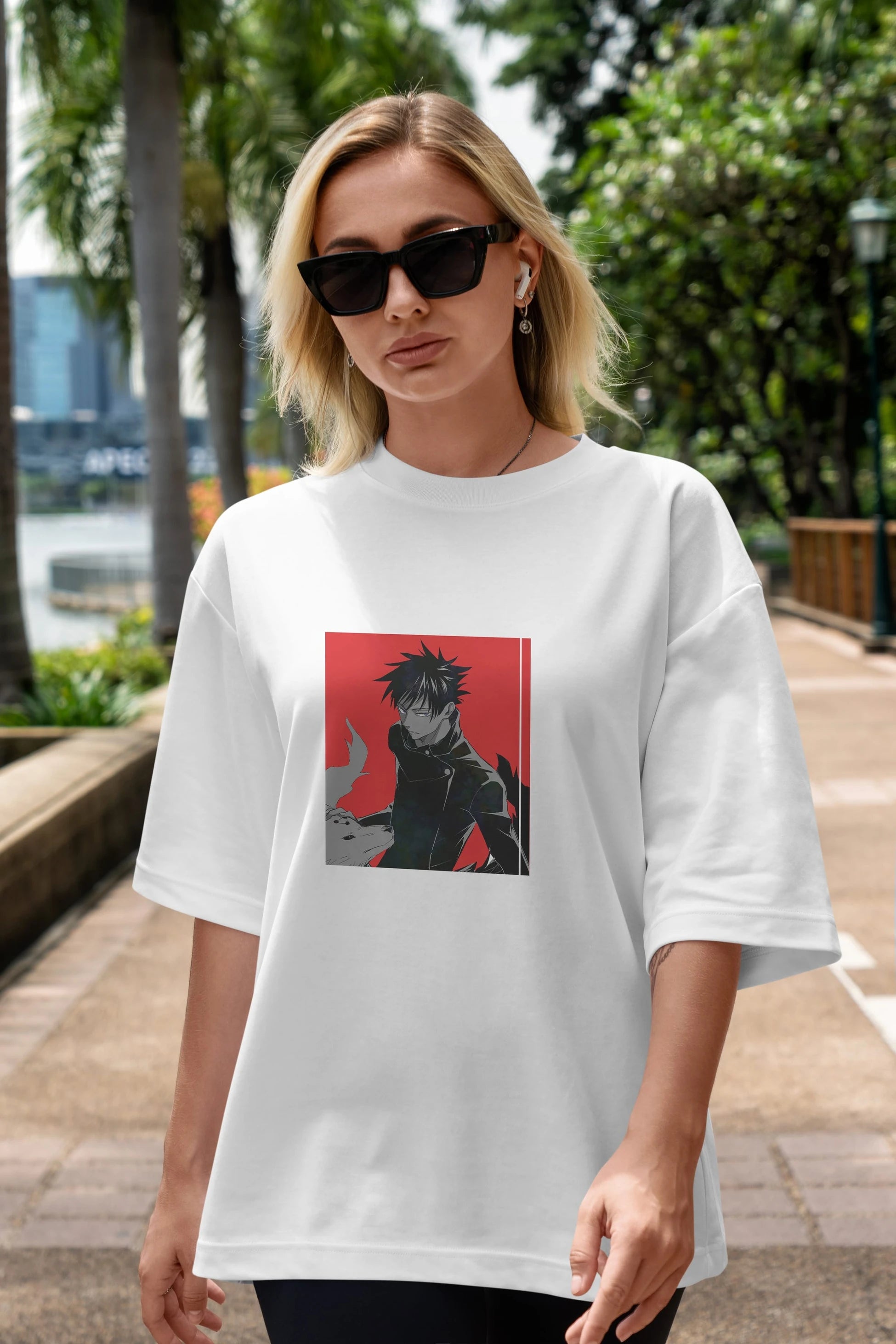 Megumi Fushiguro Anime Ön Baskılı Oversize t-shirt %100 pamuk Erkek Kadın Unisex