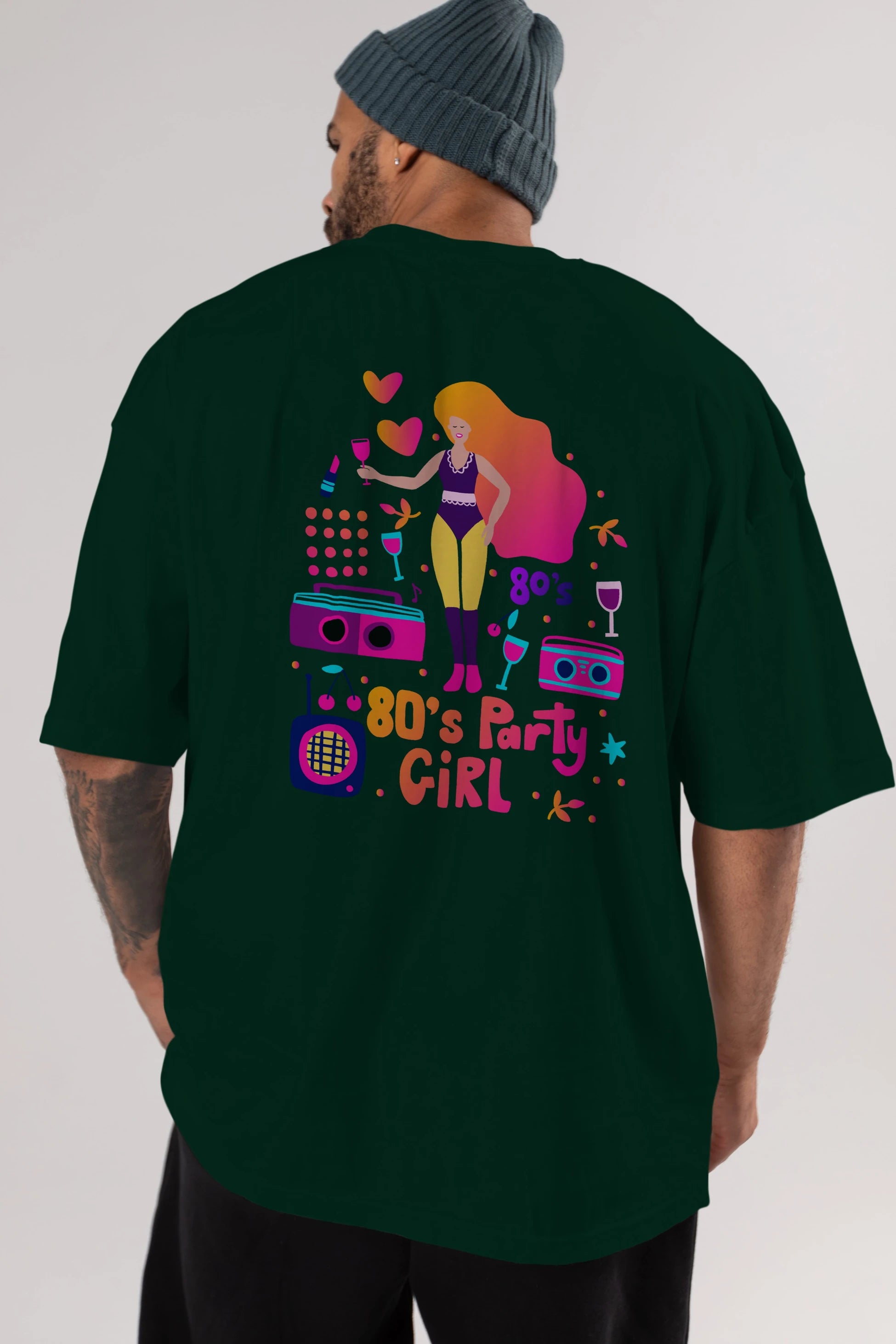 Retro Girl Party Arka Baskılı Oversize t-shirt Erkek Kadın Unisex