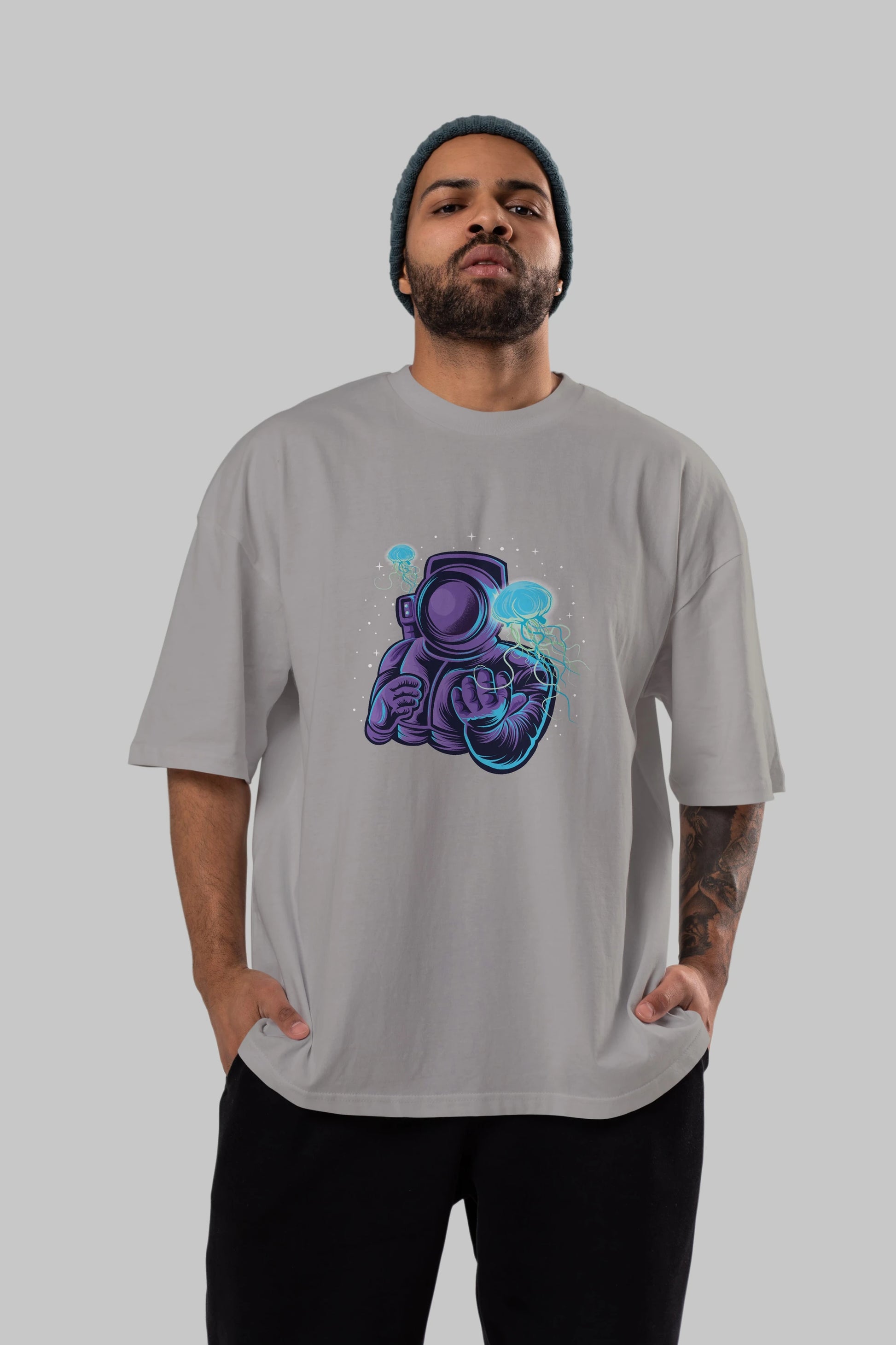 Astronaut and Jellyfish Ön Baskılı Oversize t-shirt Erkek Kadın Unisex