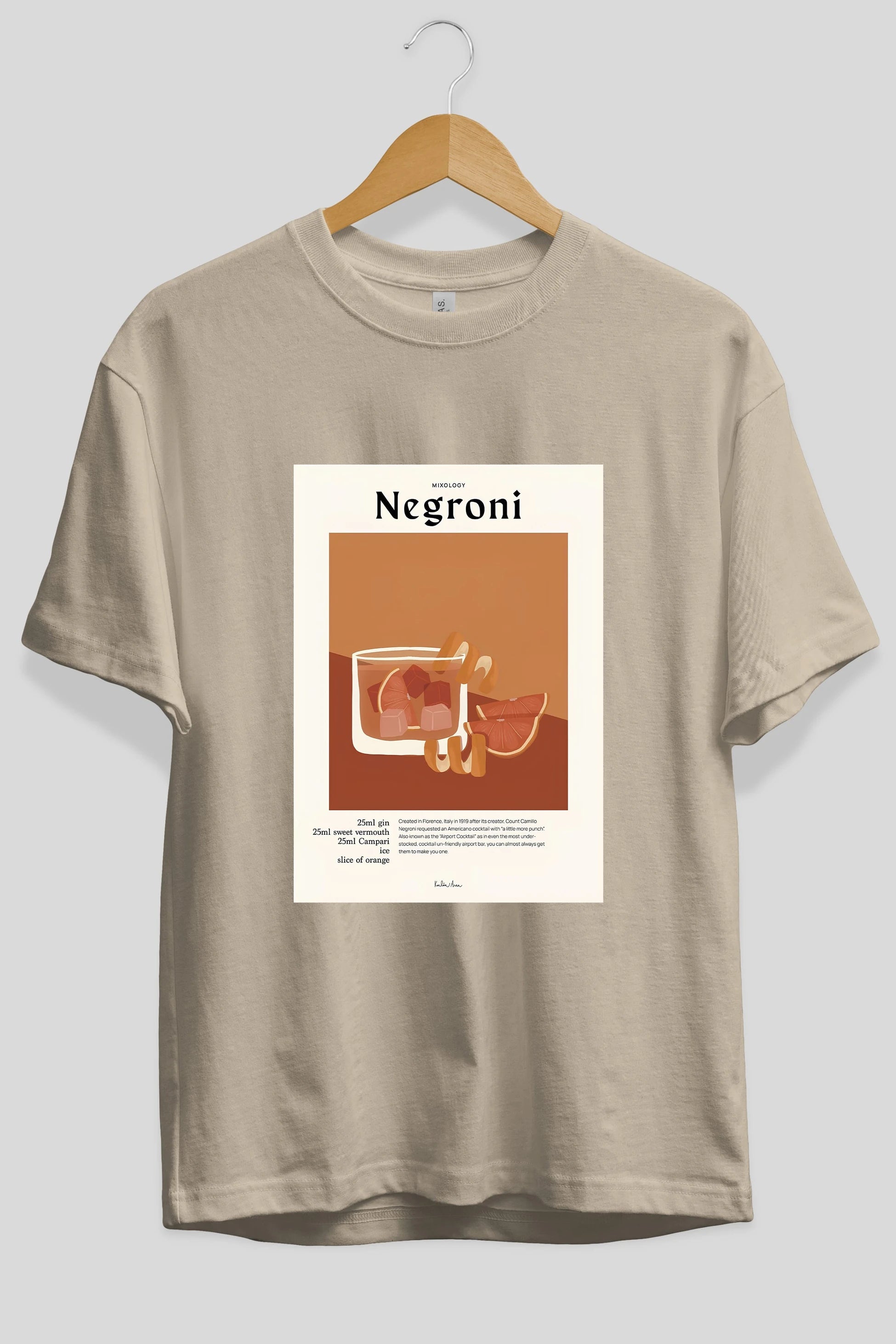 Mixology Negroni Ön Baskılı Oversize t-shirt Erkek Kadın Unisex %100 Pamuk Bisiklet Yaka tişort