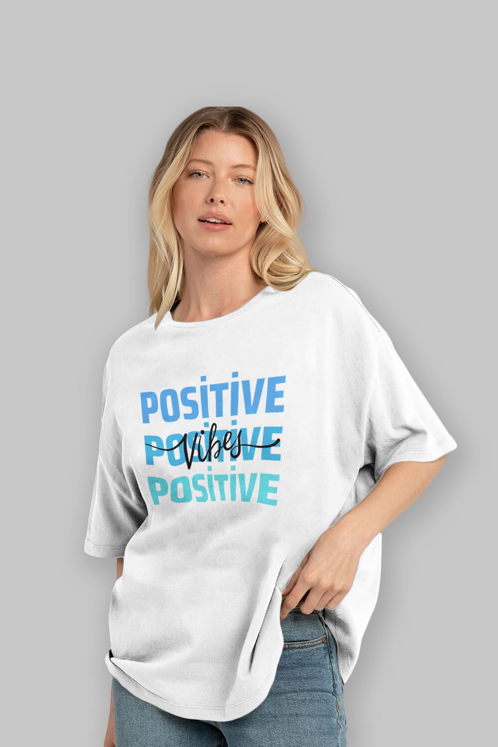 Positive Vibes 2 Ön Baskılı Oversize t-shirt Erkek Kadın Unisex
