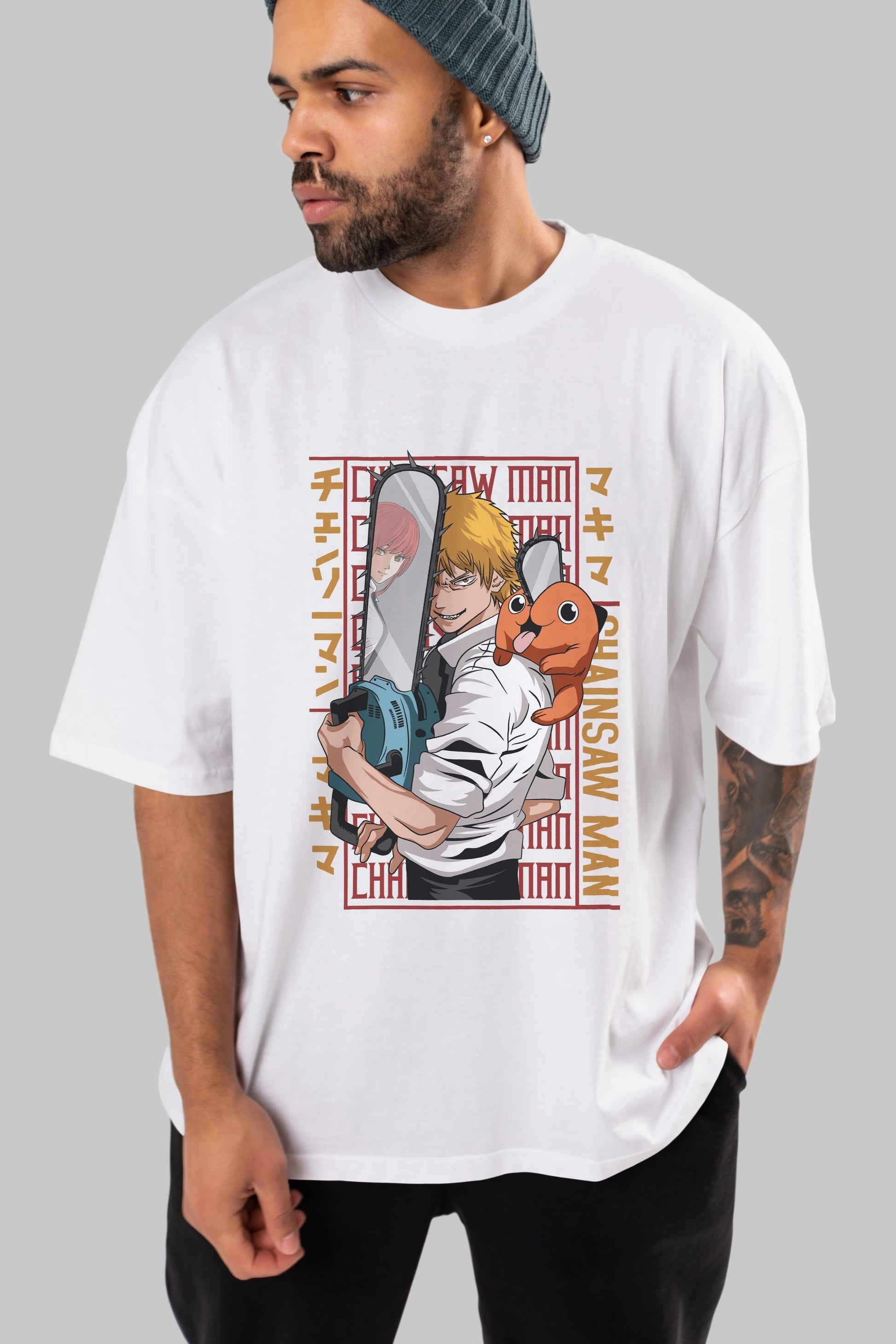 Chainsaw DENJI Anime Ön Baskılı Oversize t-shirt %100 pamuk Erkek Kadın Unisex