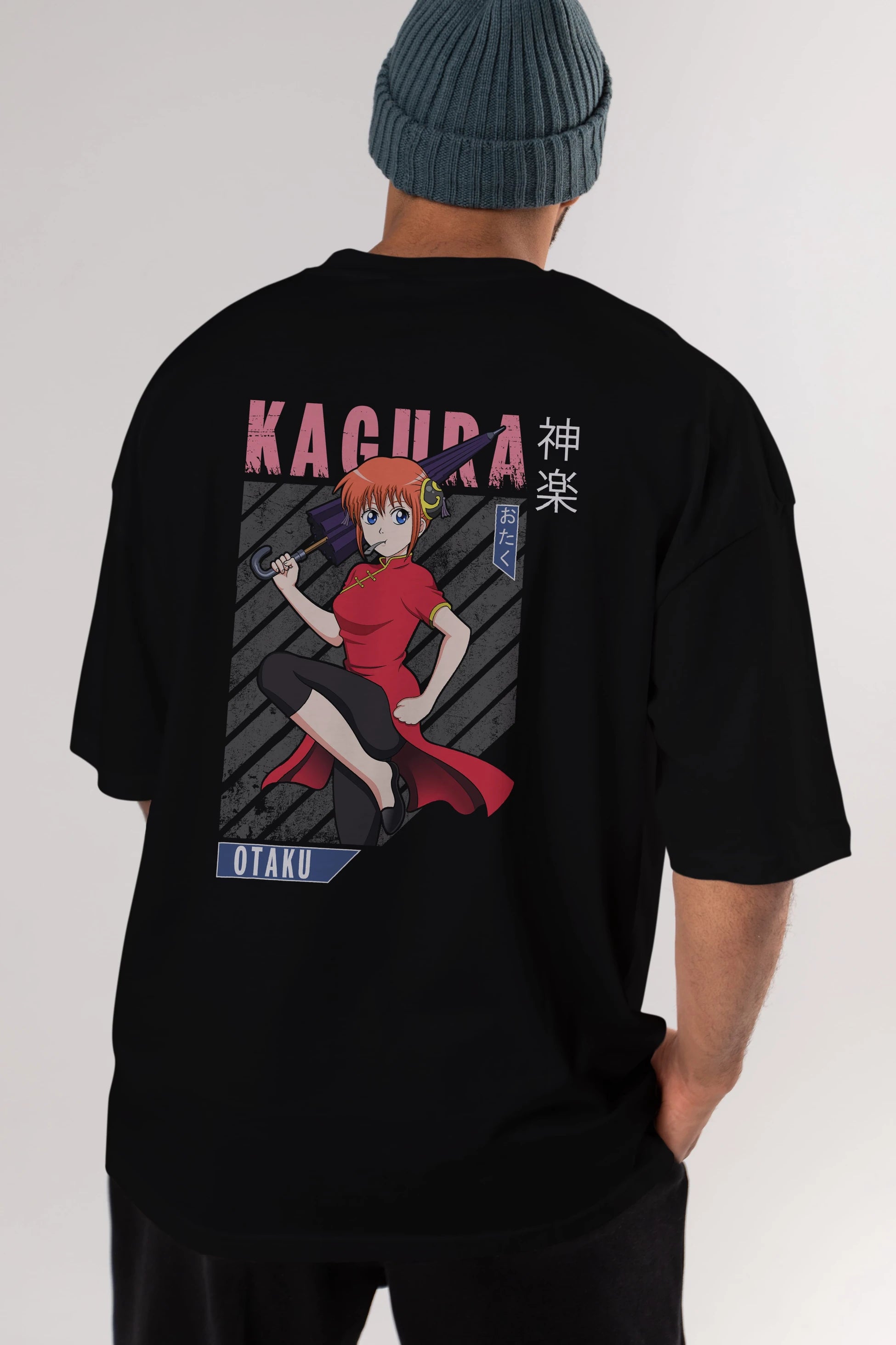 Kagura GINTAMA 1 Anime Arka Baskılı Oversize t-shirt Erkek Kadın Unisex