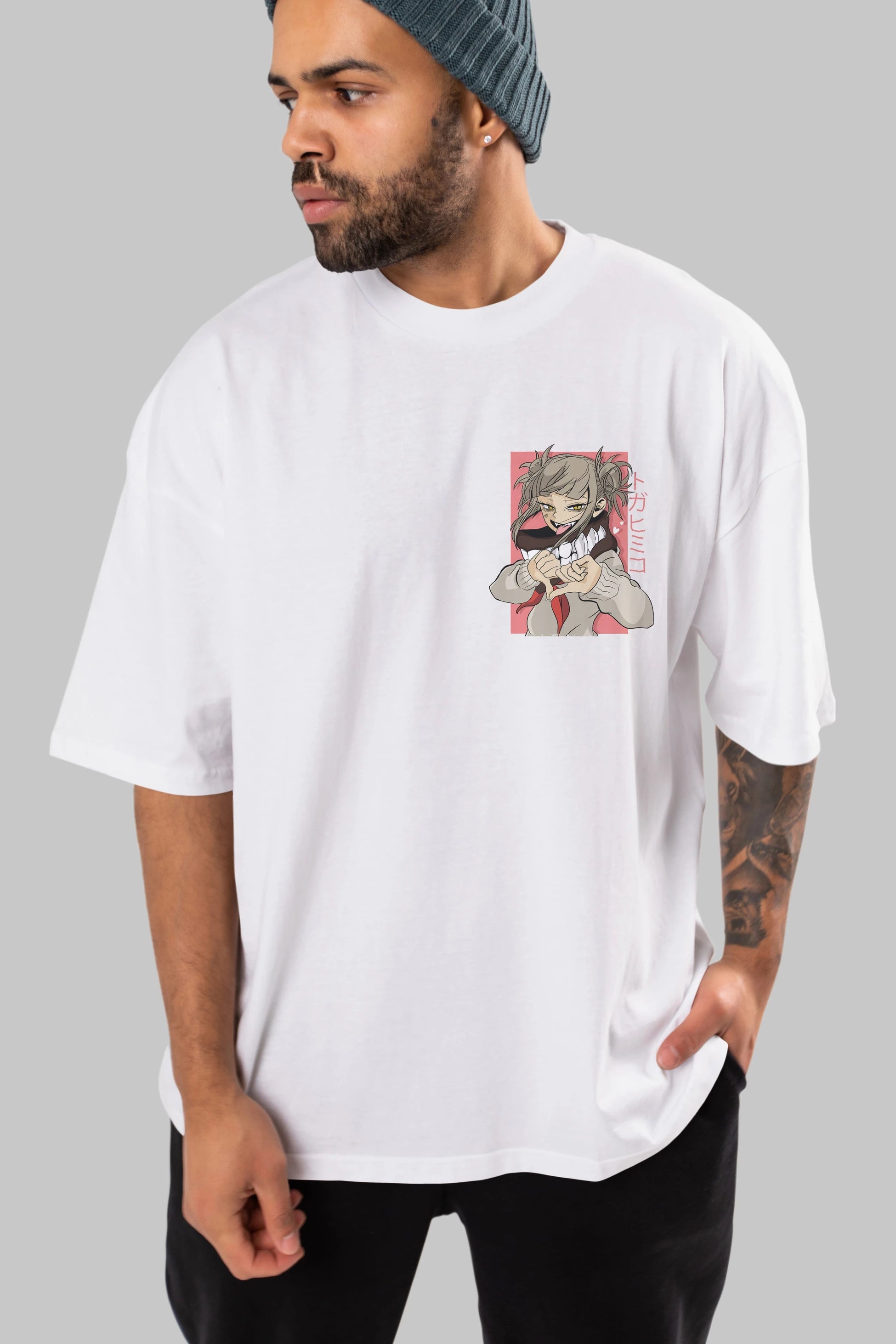 Himiko Toga Ön Sol Baskılı Oversize t-shirt Erkek Kadın Unisex %100 Pamuk Bisiklet Yaka tişort