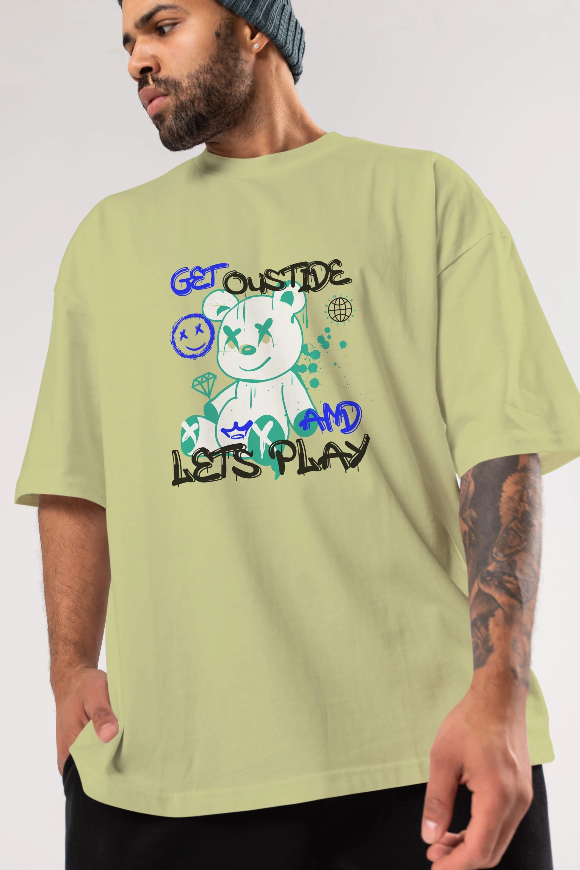 Get Outside Bear Ön Baskılı Oversize t-shirt Erkek Kadın Unisex