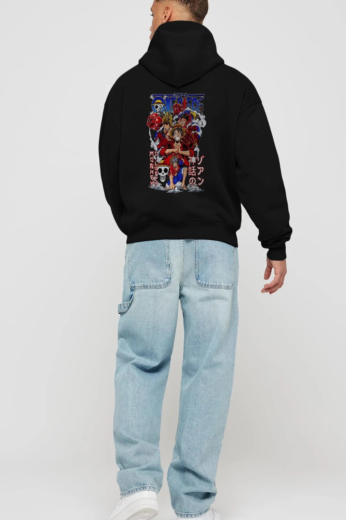 MONKEY D. LUFF-ONE PIECE 2 Anime Arka Baskılı Hoodie Oversize Kapüşonlu Sweatshirt Erkek Kadın Unisex