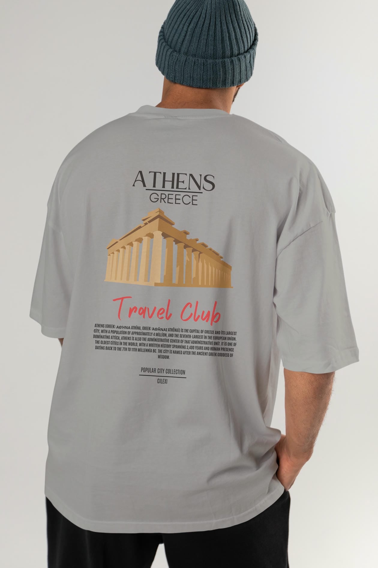 Athens Greece Arka Baskılı Oversize t-shirt Erkek Kadın Pamuk Bisiklet Yaka tişort