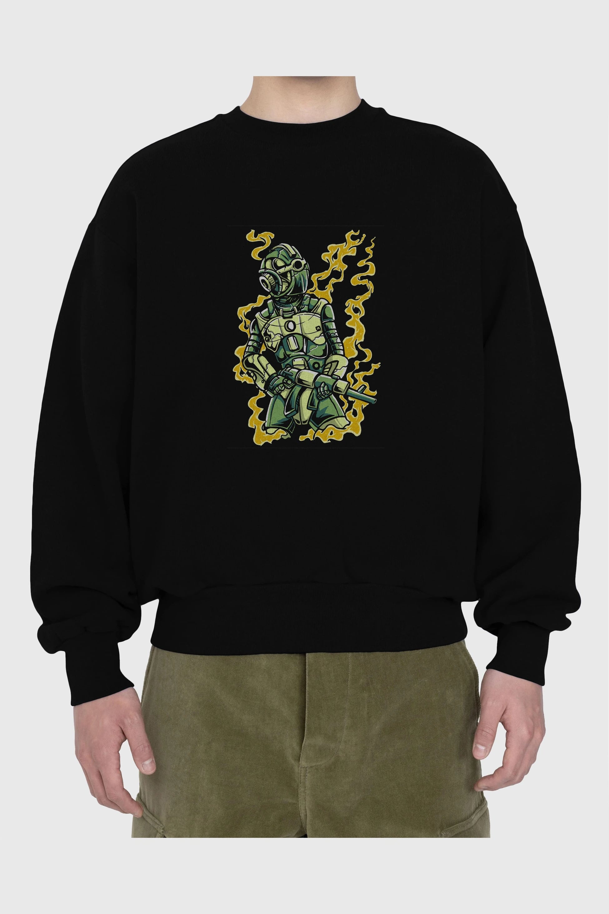 Robot Soldier Ön Baskılı Oversize Sweatshirt Erkek Kadın Unisex